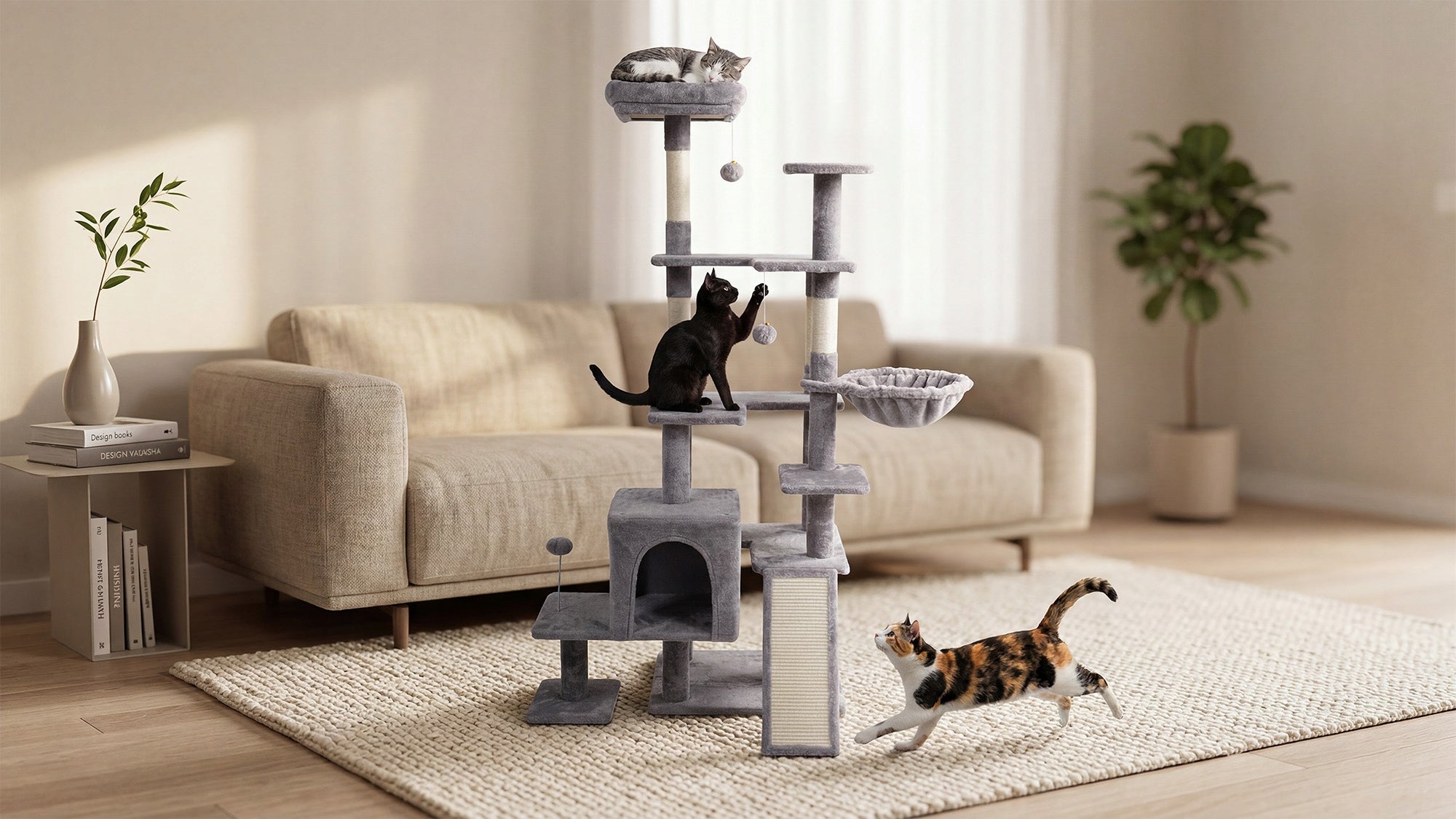 Cat scratcher bed toy cottage tower booth high 152 cm Rebel Kind tall scratching post