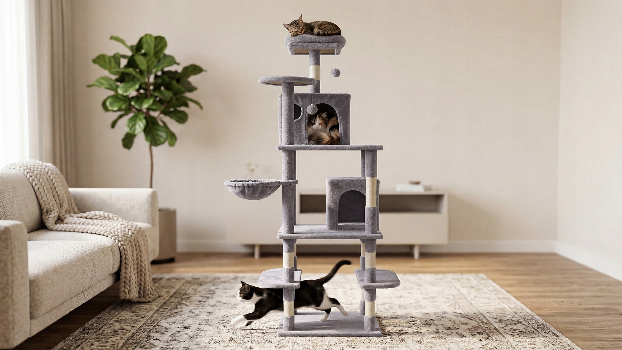 Cat scratcher bed toy cottage tower booth high 173 cm Rebel Kind tall scratching post