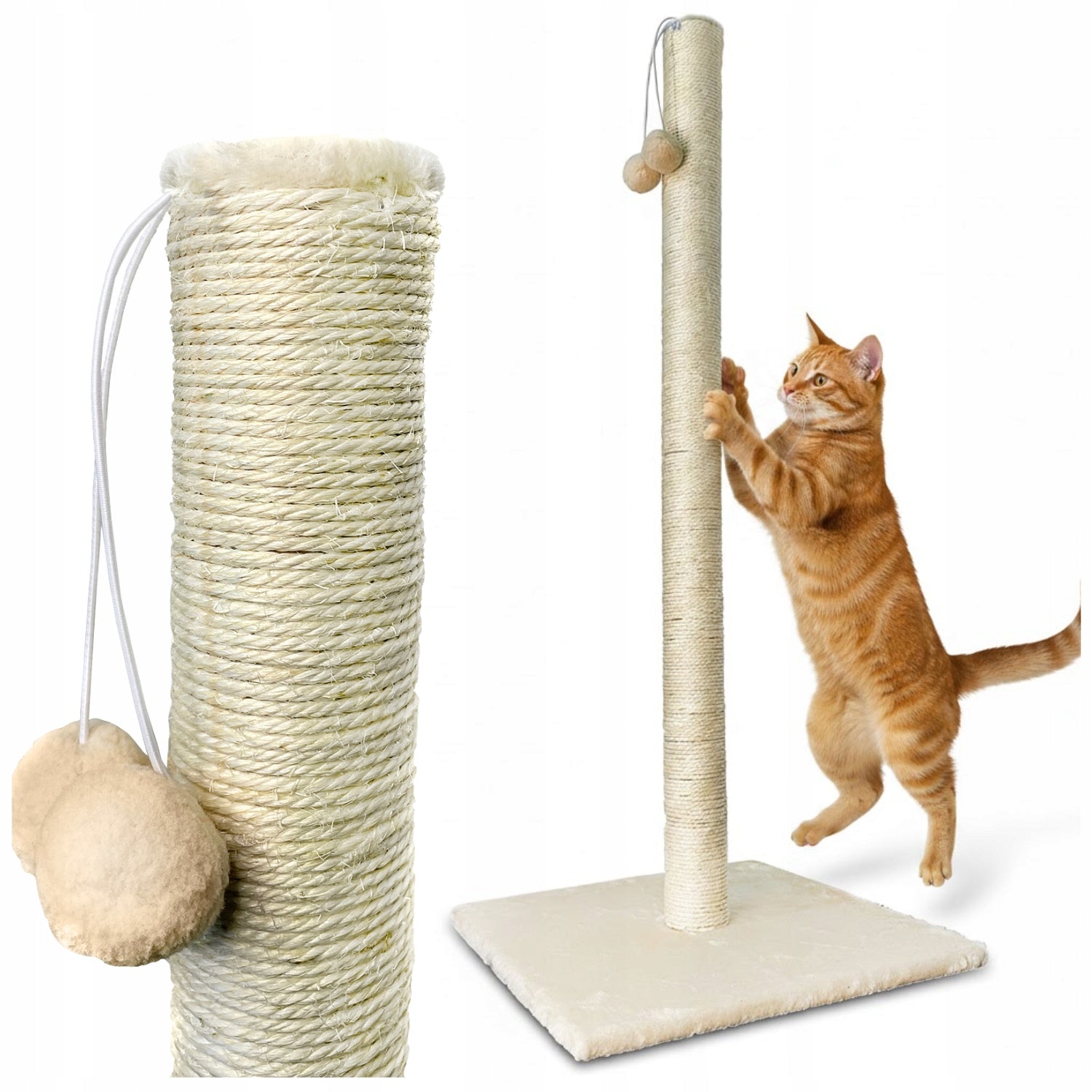 Cat scratcher high bed post + toy beige scratching foot