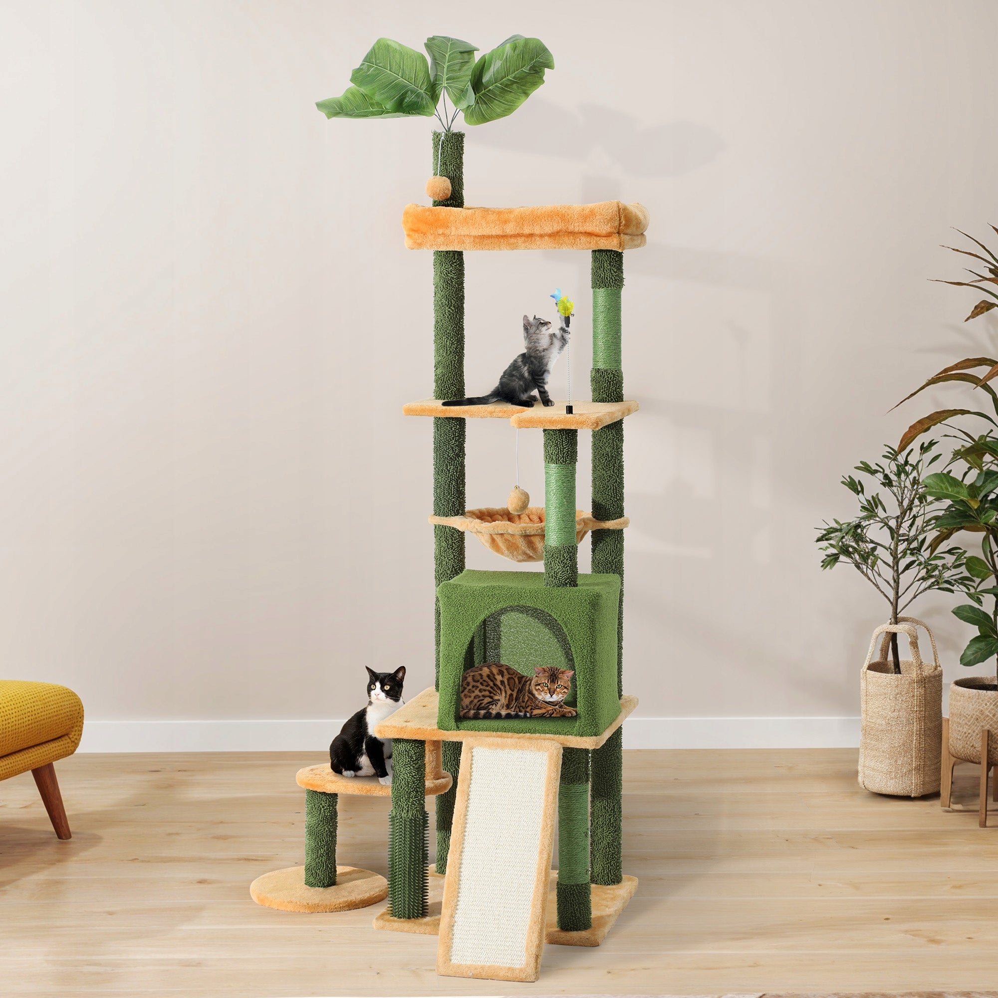 Cat scratcher large with bed scratching post cat bed185 cm 21kg max Color green