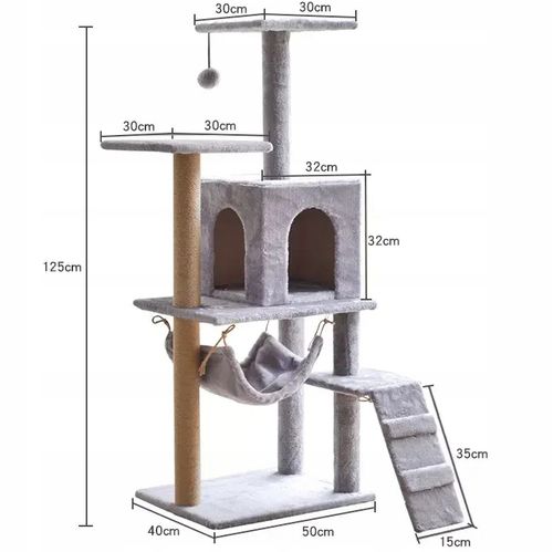 Cat scratcher post beige 5 levels - cottage, bed, hammock, ladder Color beige