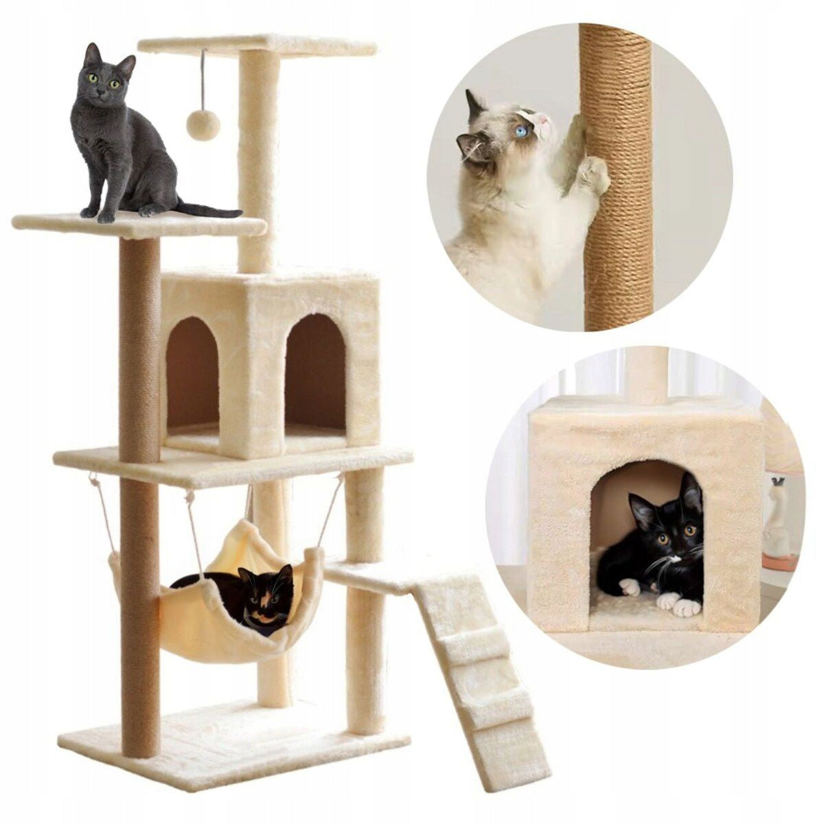 Cat scratcher post beige 5 levels - cottage, bed, hammock, ladder
