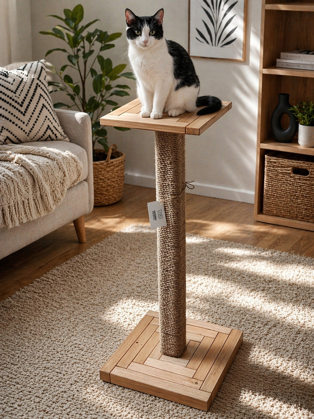 Cat scratcher scratching post 90cm wooden stable high heavy Color brown
