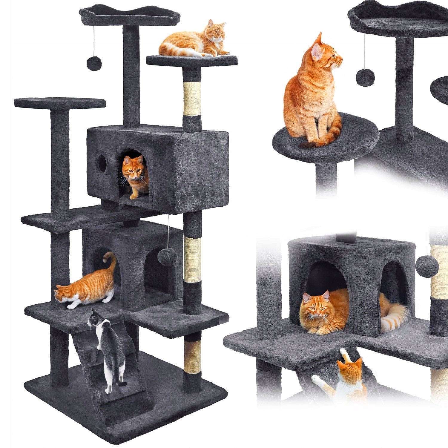 Cat scratcher, stable, high, 7 levels, dark grey bed 138cm