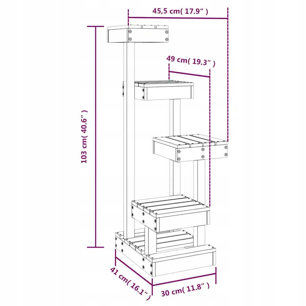 Cat tree, 45,5x49x103 cm, solid pine wood Height (cm) 101 - 160 cm