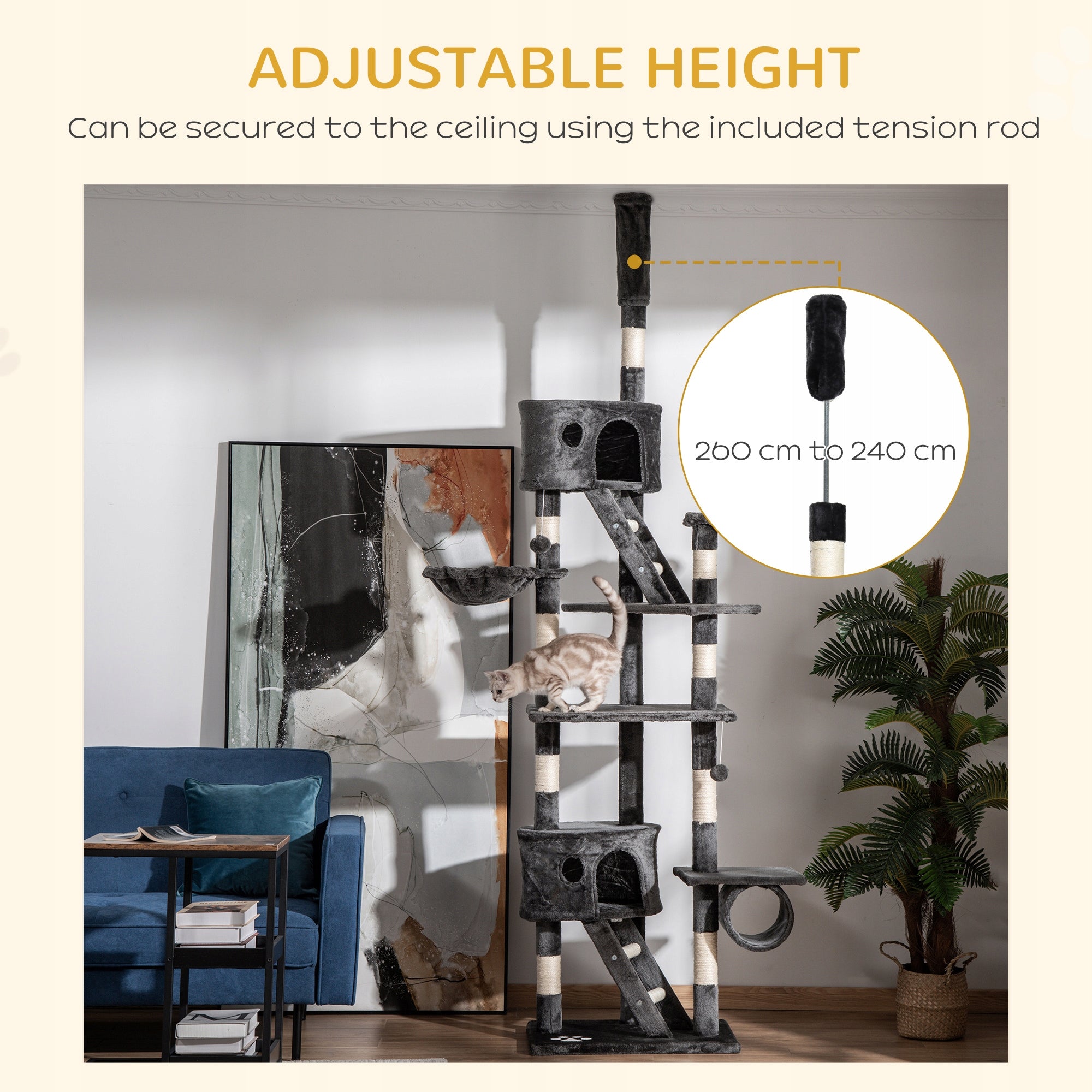 Cat tree PawHut, climbing tree, adjustable ceiling height Brand PawHut