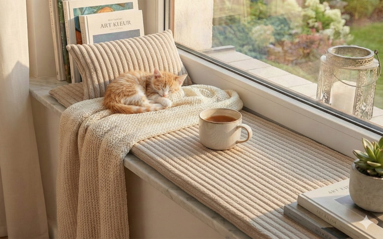 Cat window sill bed 100x25x3 cm THICK+ Cushion Corduroy Velcro BEIGE Brand no brand