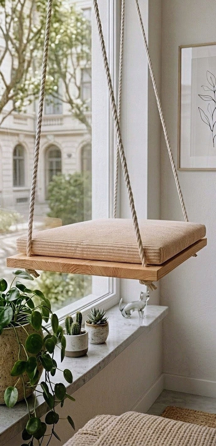 Cat window sill bed 100x25x3 cm THICK+ Cushion Corduroy Velcro BEIGE Kind bed
