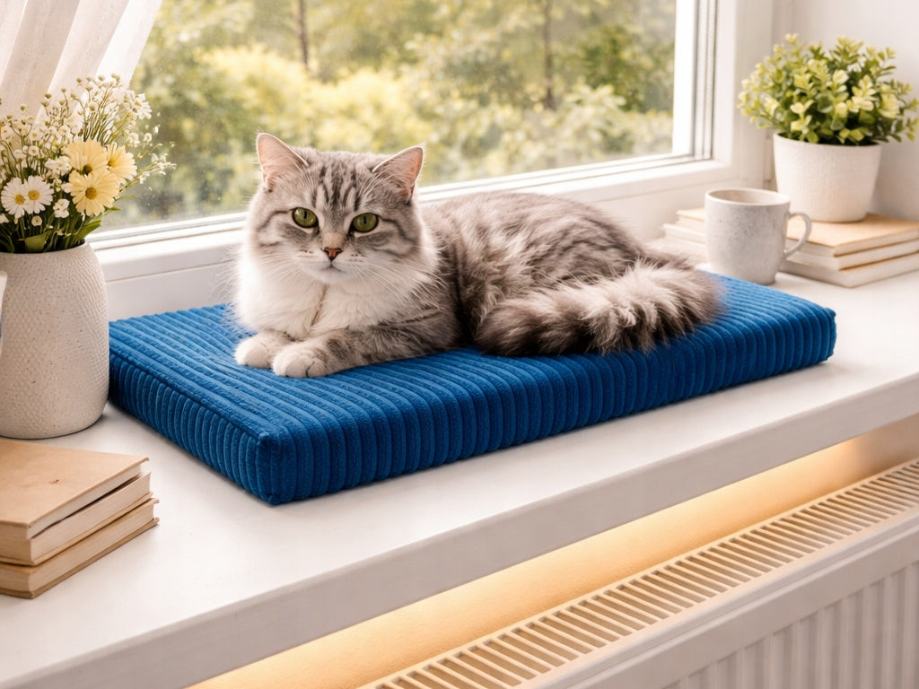 Cat window sill cushion 60x25 cm thickness 4 cm blue comfortable
