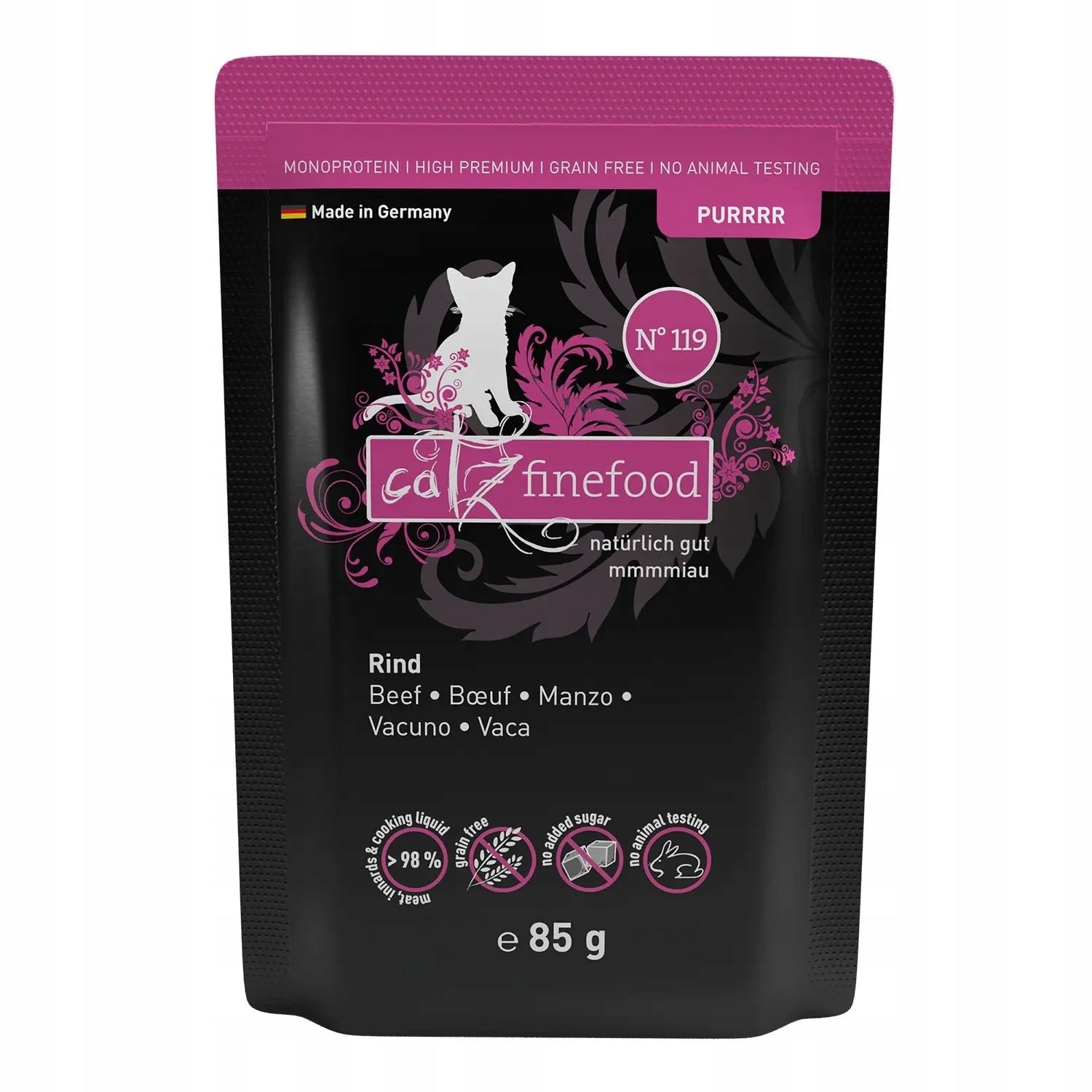 Catz finefood Purrrr N°119 beef 85g Wet cat food Hypoallergenic EAN (GTIN) 4260379447783