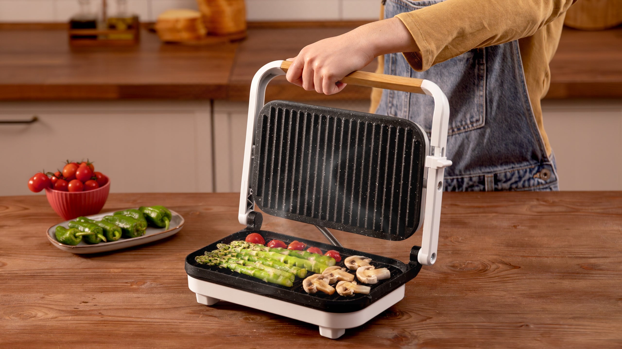 Cecotec Rock`nGrill 1200 Wood W Electric Grill Contact 1300W White Temperature control no