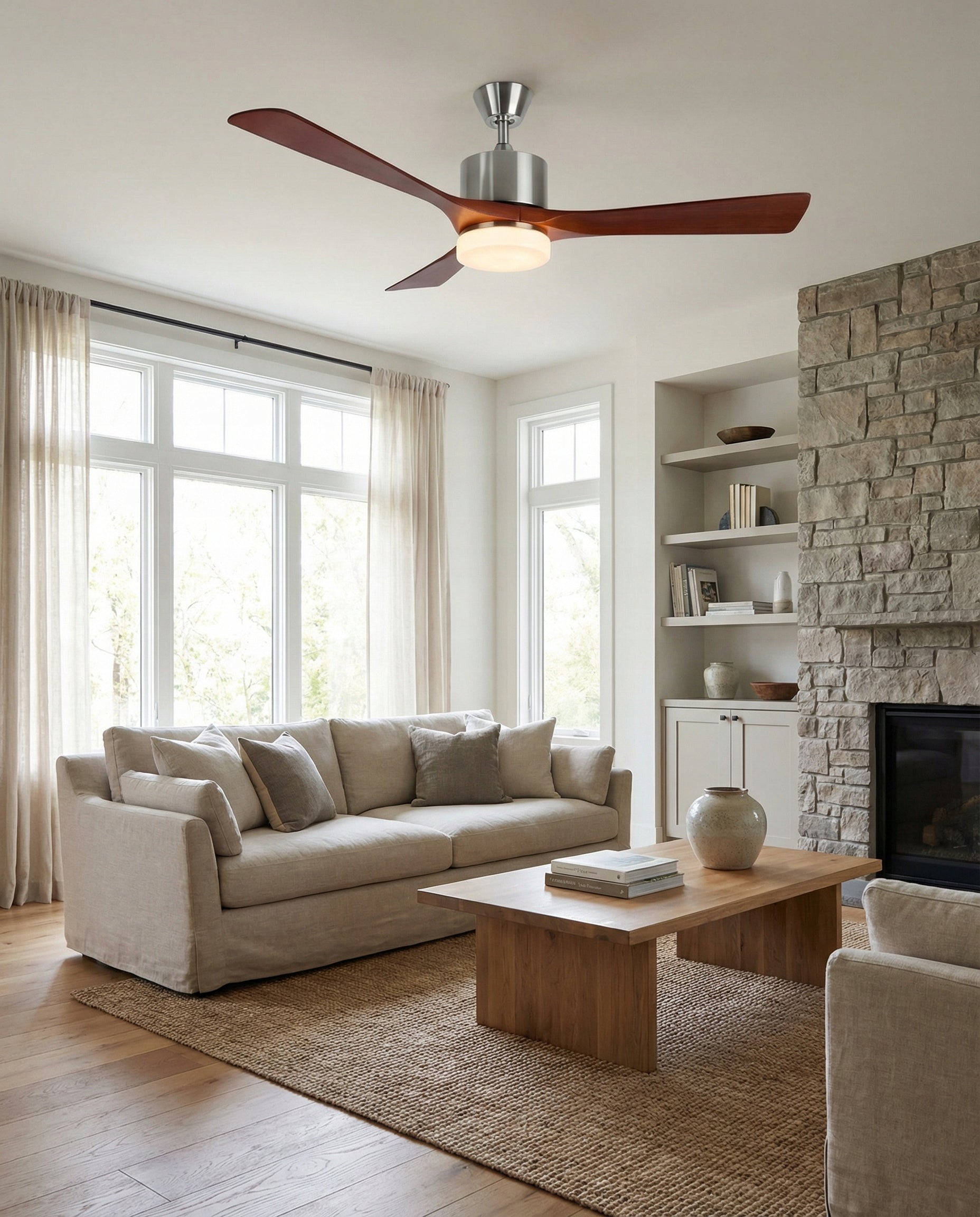 Ceiling Fan ELEGANT LED DC Wood - 132cm | Remote Control with Timer, Lamp Fan type ceiling
