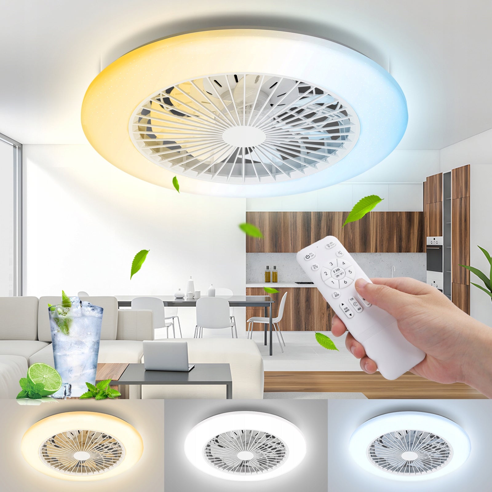 Ceiling Fan LED Lamp Aigostar with Remote Control White 58W 6500K