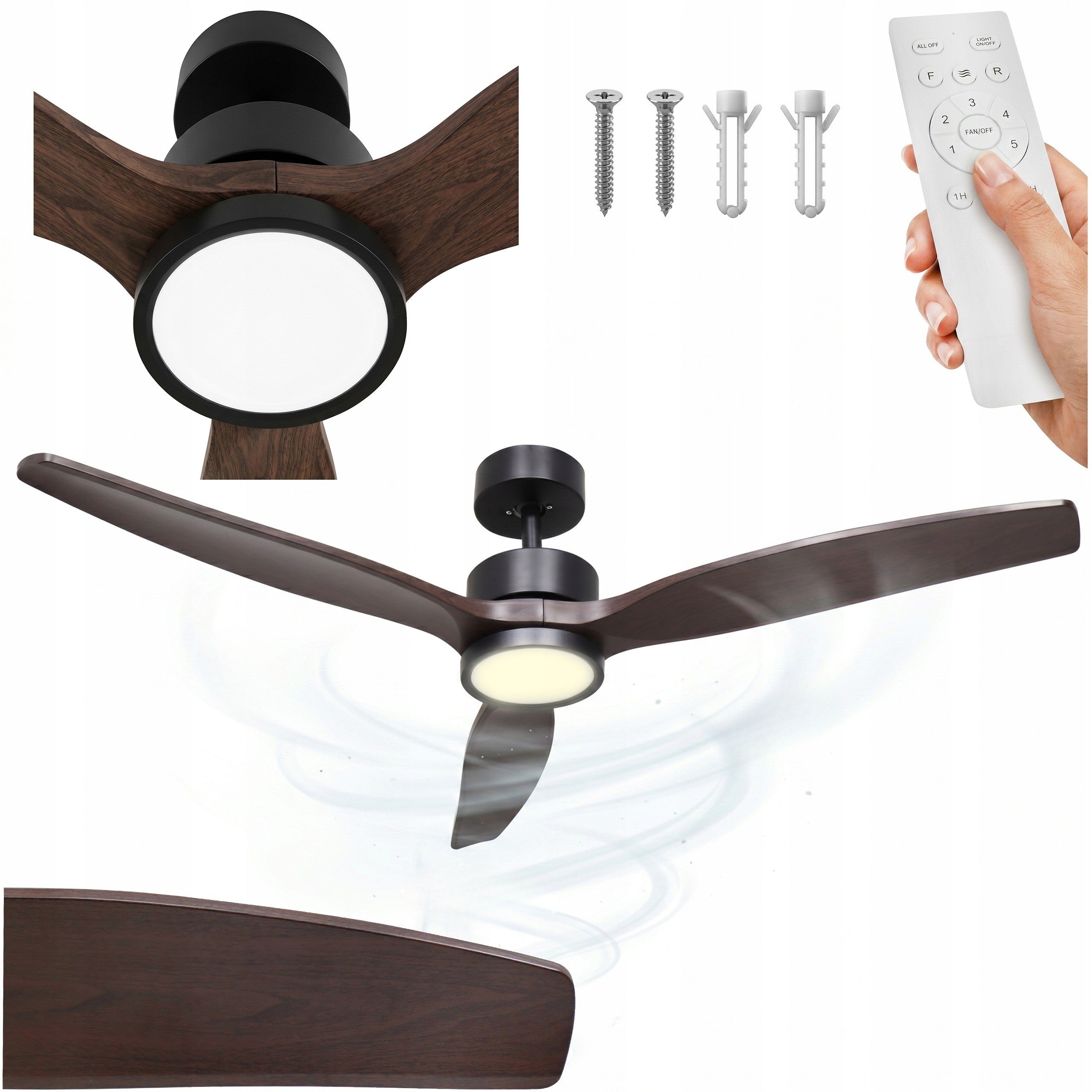 Ceiling Fan with LED Lamp 6 Speed Quiet Fan 132cm PILOT QUIET
