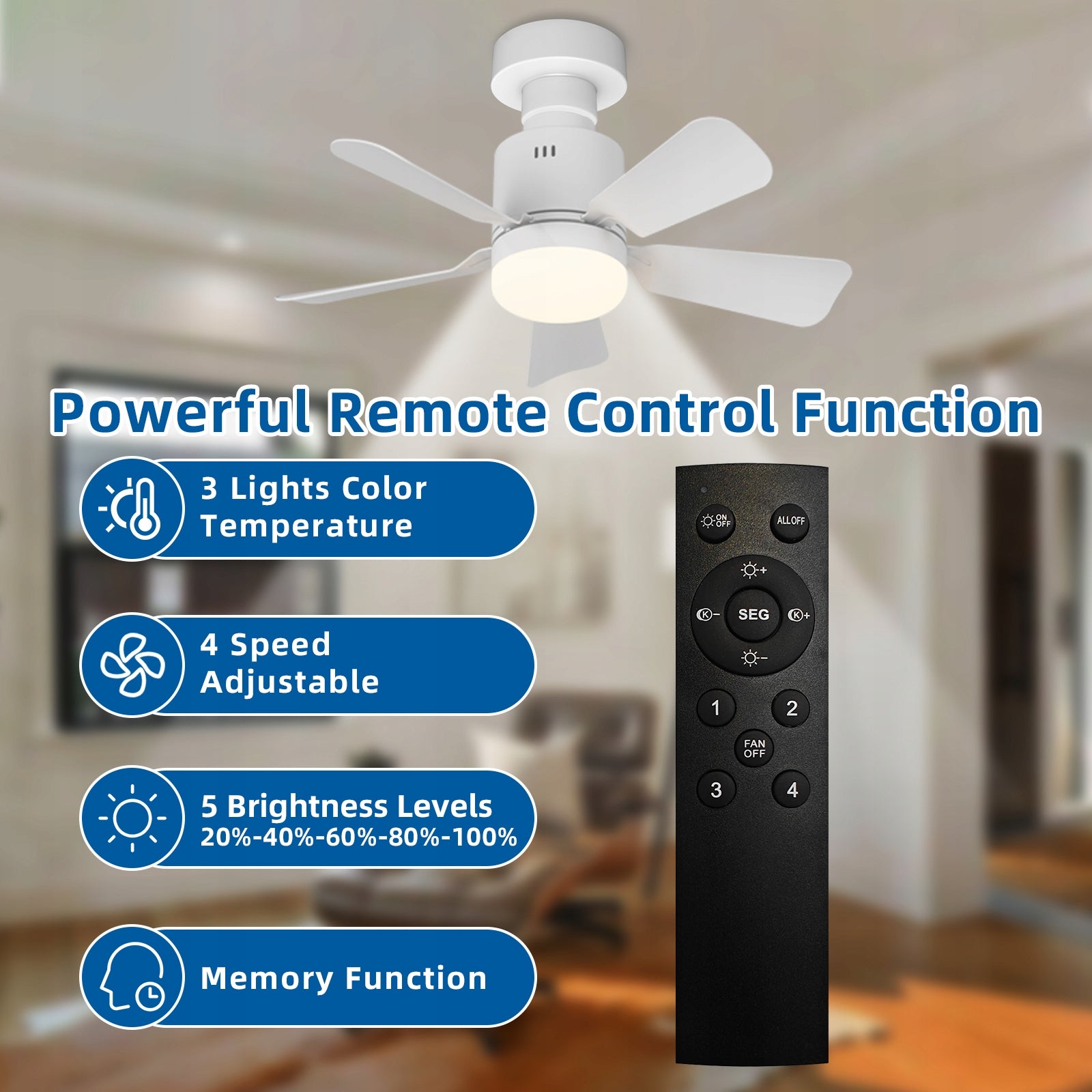 Ceiling Fan with LED Lamp Remote Control Quiet Chandelier for Kitchen Bedroom Brand no brand