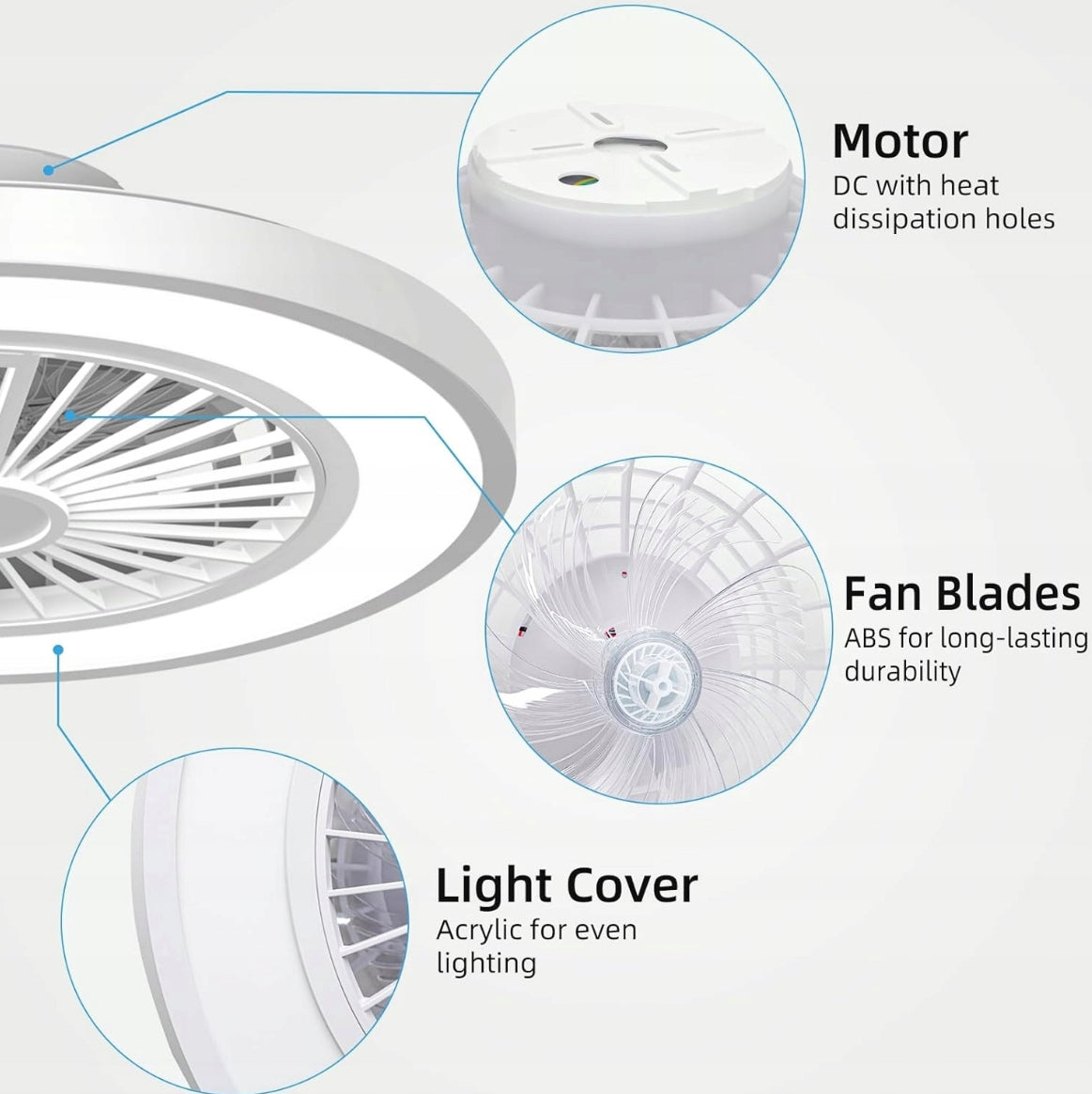 Ceiling Fan with LED Lamp Remote Control Silent Timer White TTC 45W 6500K 54 cm Dominant color white