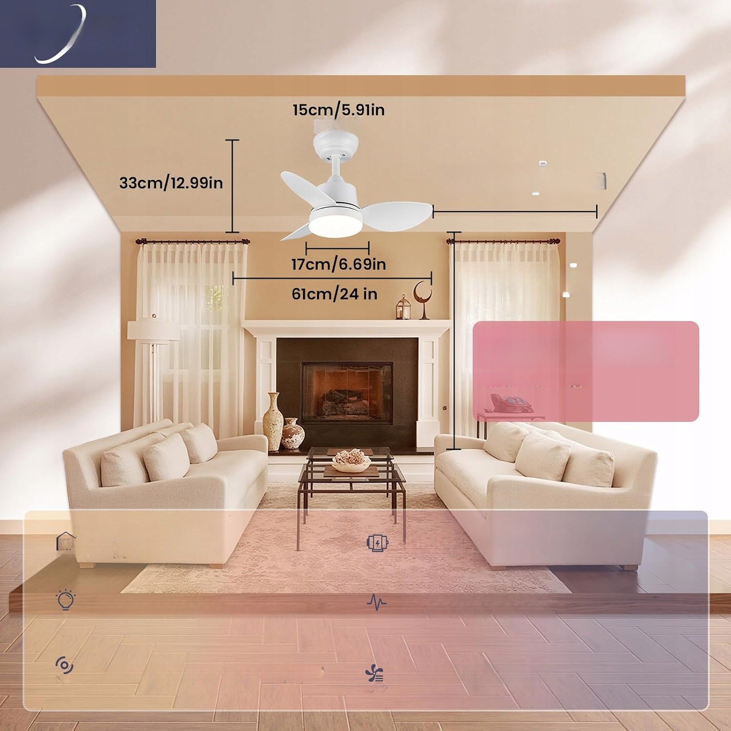 Ceiling Lamp With LED Fan 61 Cm White Quiet With Remote Control For Bedroom Manufacturer code Wentylator sufitowy z lampą i pilotem LED bia