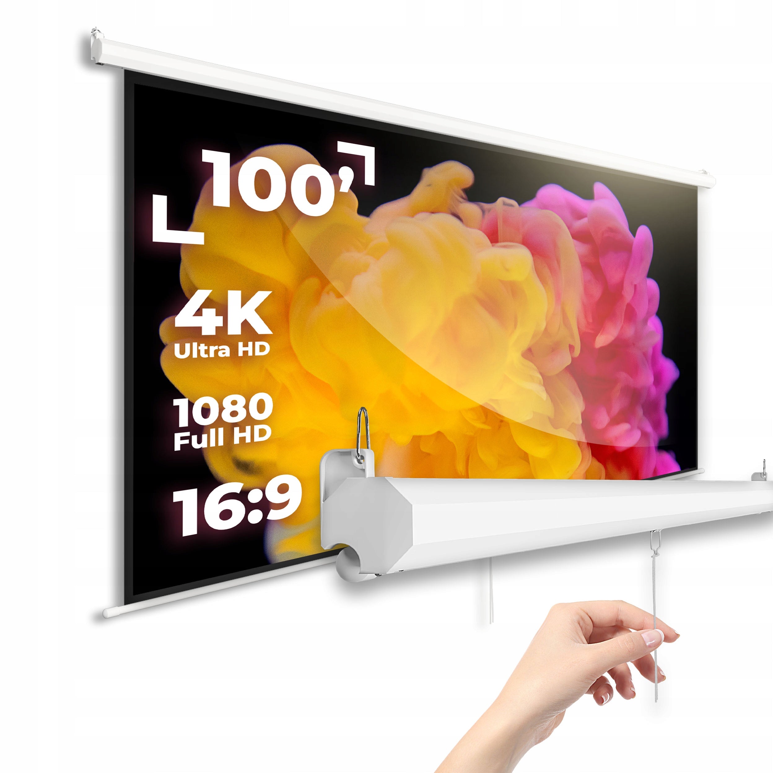 Ceiling Projection Screen 100 Inch 16:9 Retractable FULL HD 4K+Position Lock Manufacturer code 5908249832237