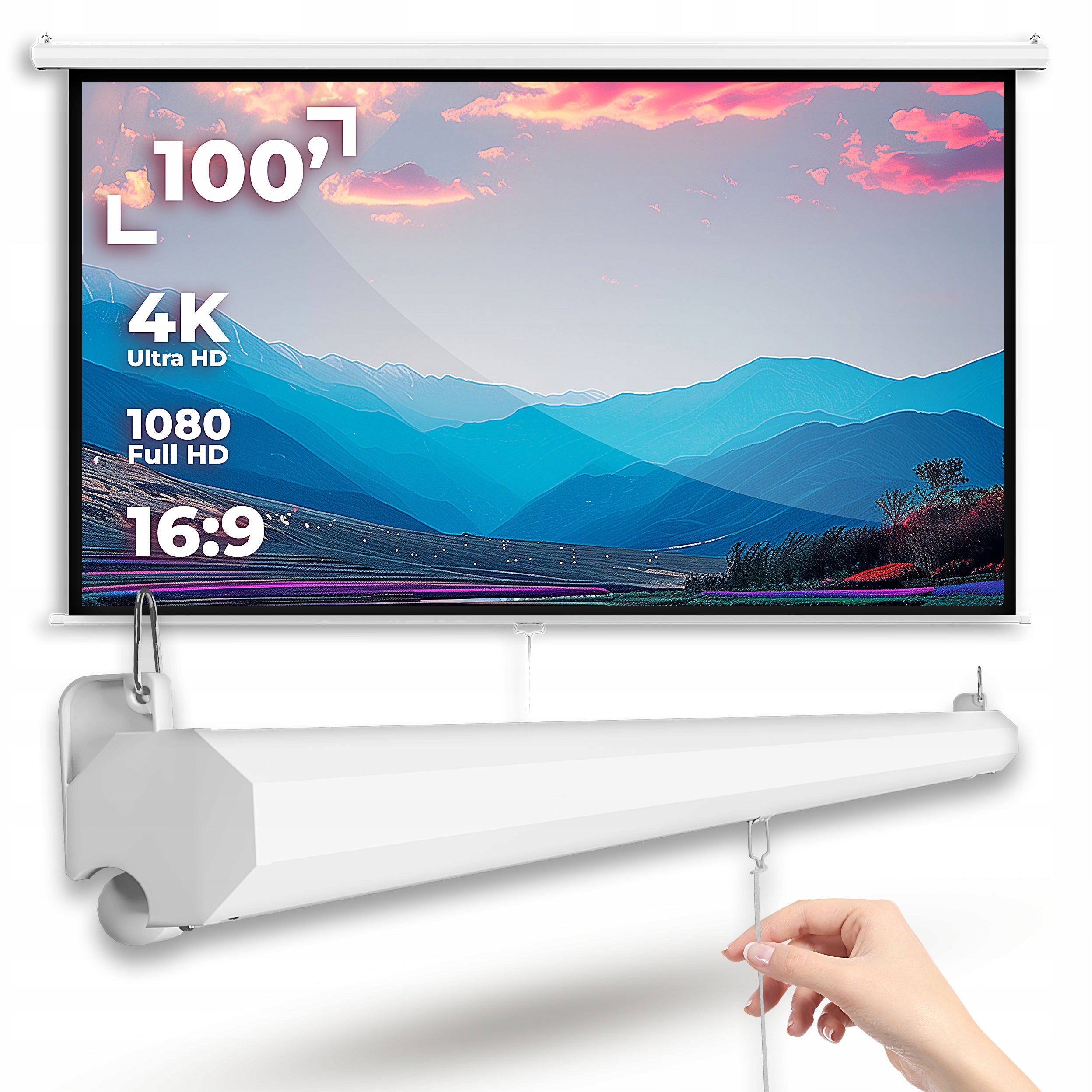 Ceiling Projection Screen 100 Inch 16:9 Retractable FULL HD 4K+Position Lock Packaging status original