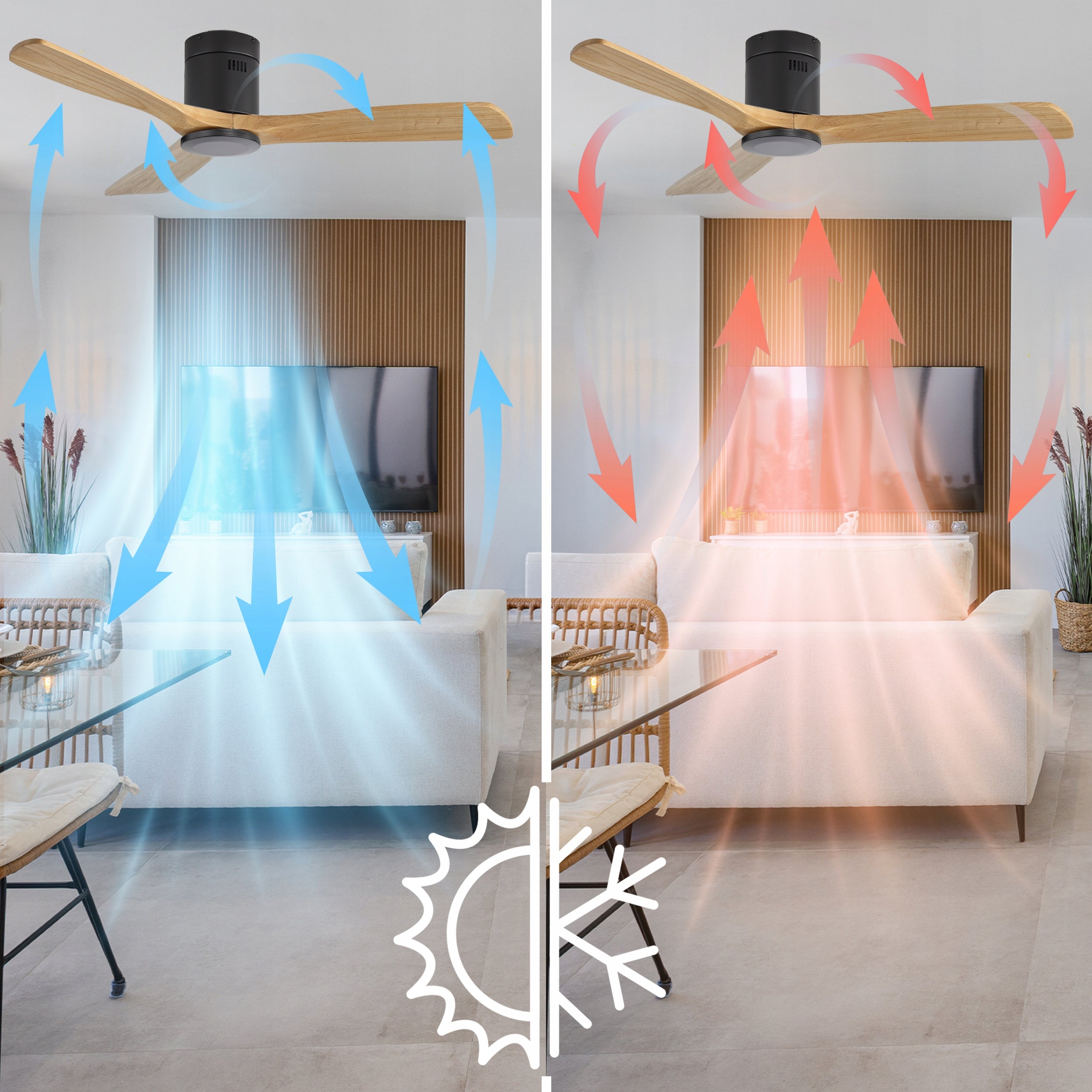 Ceiling fan EBERG DRIX 133cm WOODEN blades quiet fan + remote control Model DRIX 133B + BLDS DRIX NATURAL