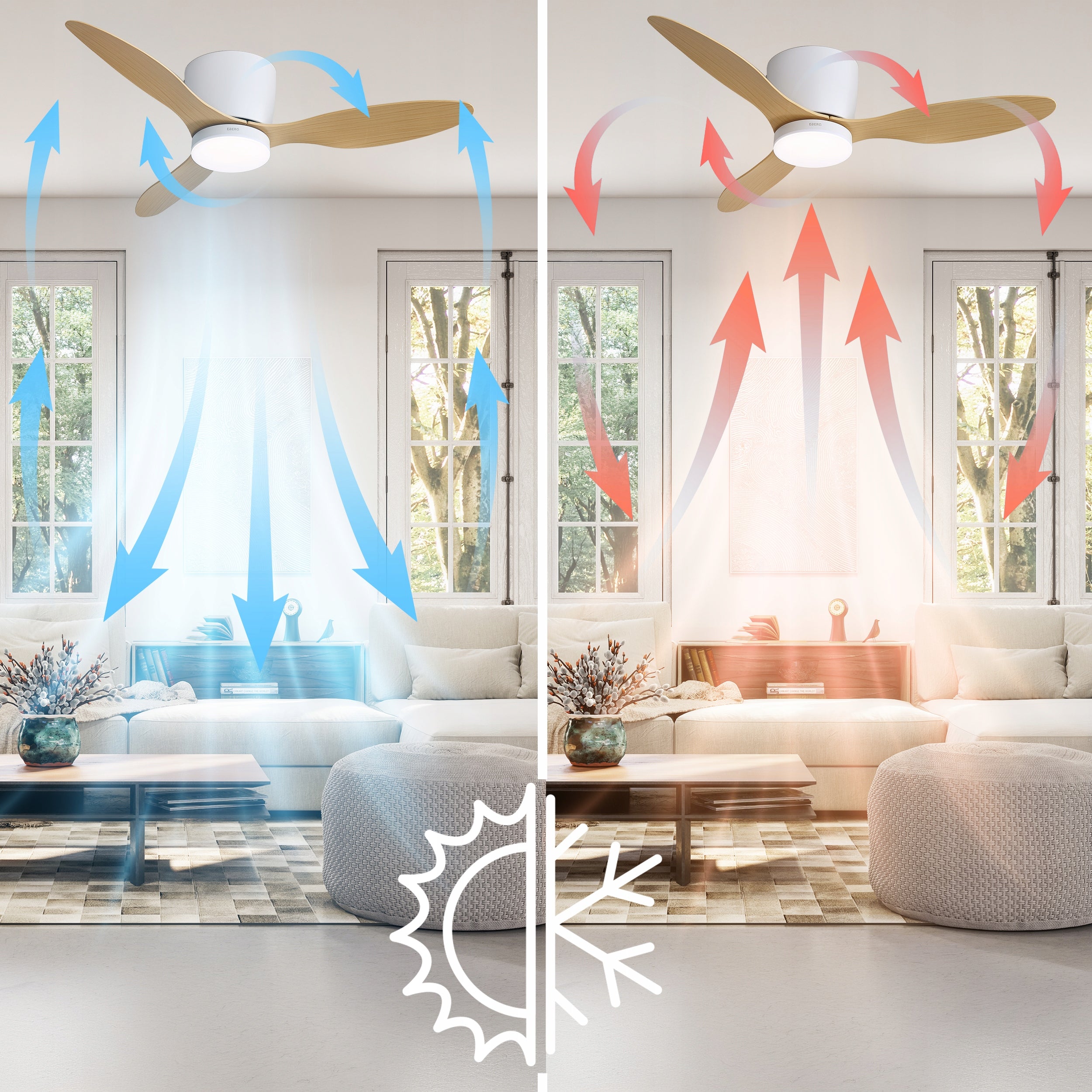 Ceiling fan LED lamp EBERG ARX 106cm 3 blades quiet fan +pilot Manufacturer code Wentylator lampa naturalne drewno TIMER DC XL