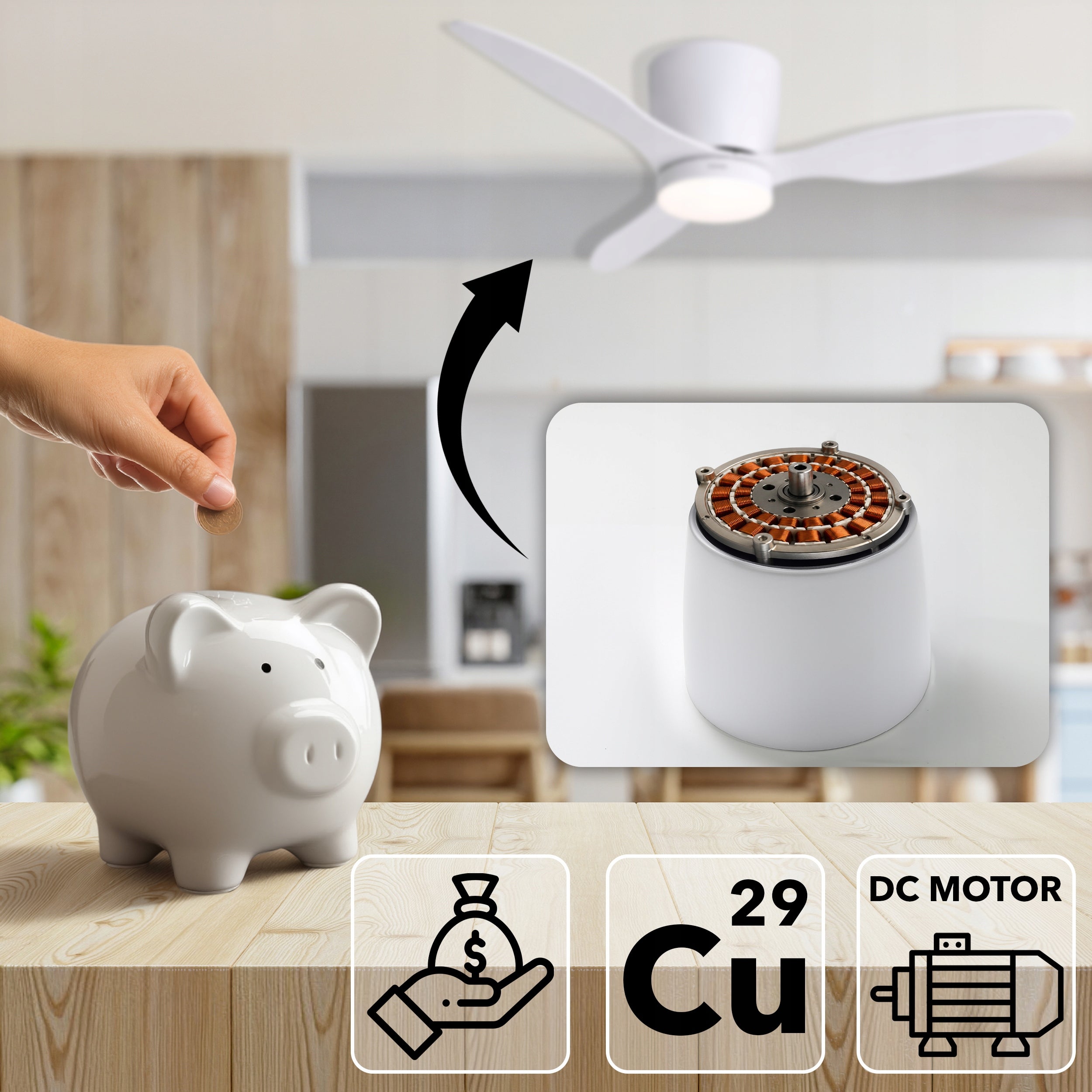 Ceiling fan LED lamp EBERG ARX 106cm 3 blades quiet fan +pilot Packaging status original