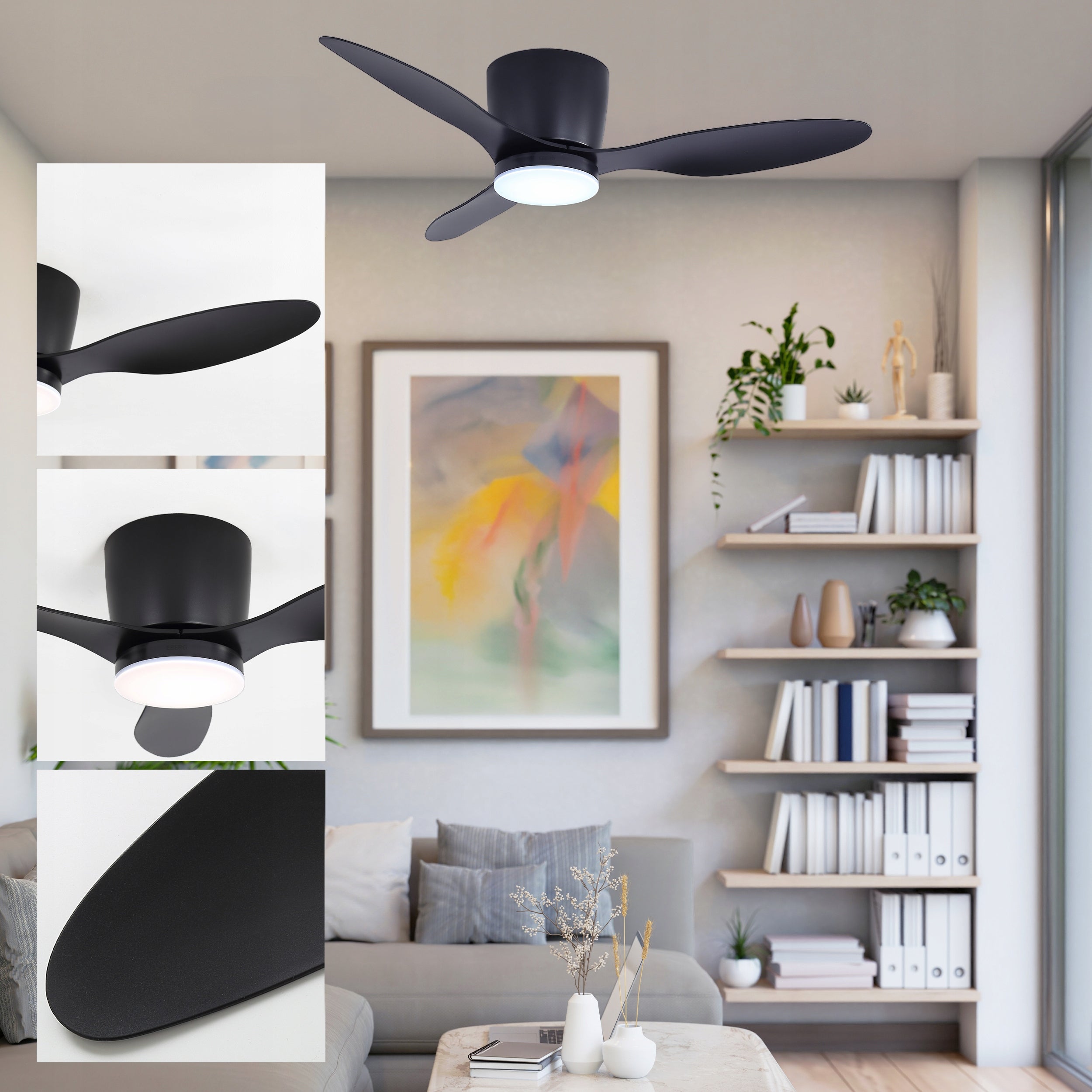 Ceiling fan LED lamp quiet fan EBERG ARX 106cm +pilot 3 blades Dominant color black
