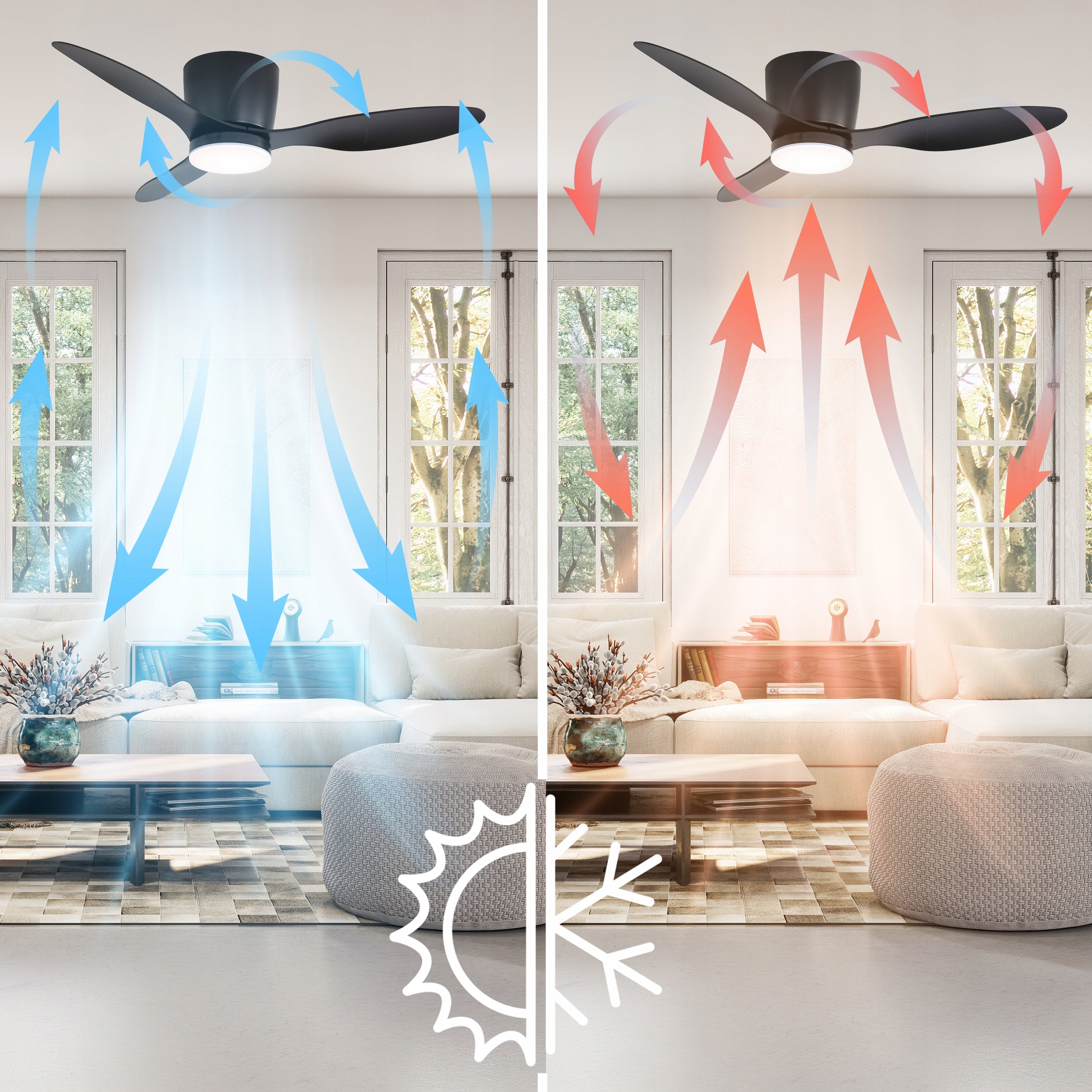 Ceiling fan LED lamp quiet fan EBERG ARX 106cm +pilot 3 blades Manufacturer code Wentylator lampa mocny czarny TIMER DC XXL