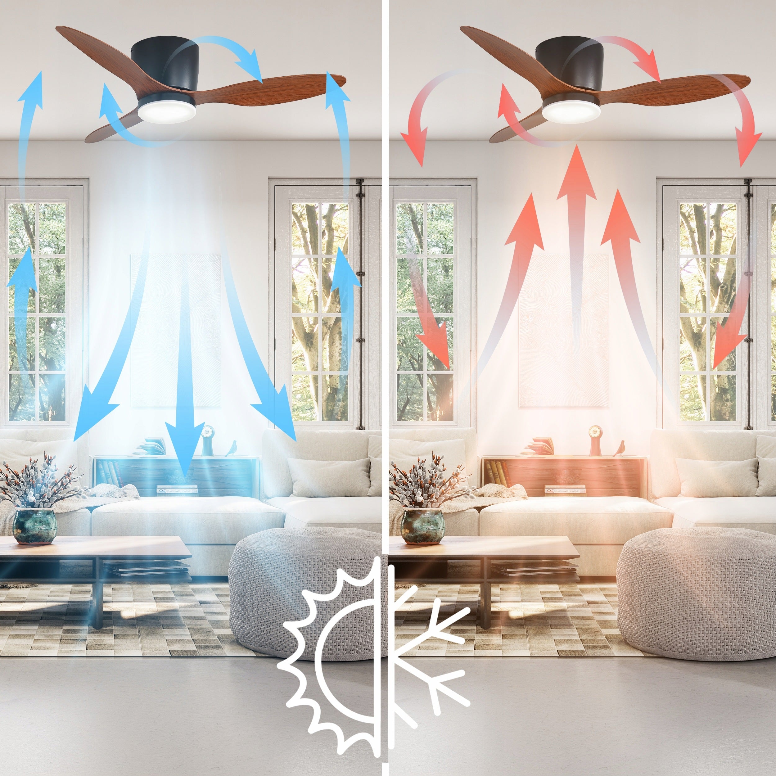 Ceiling fan LED lamp quiet fan EBERG ARX 106cm +pilot 3 blades Manufacturer code Wentylator lampa naturalne drewno TIMER DC XL