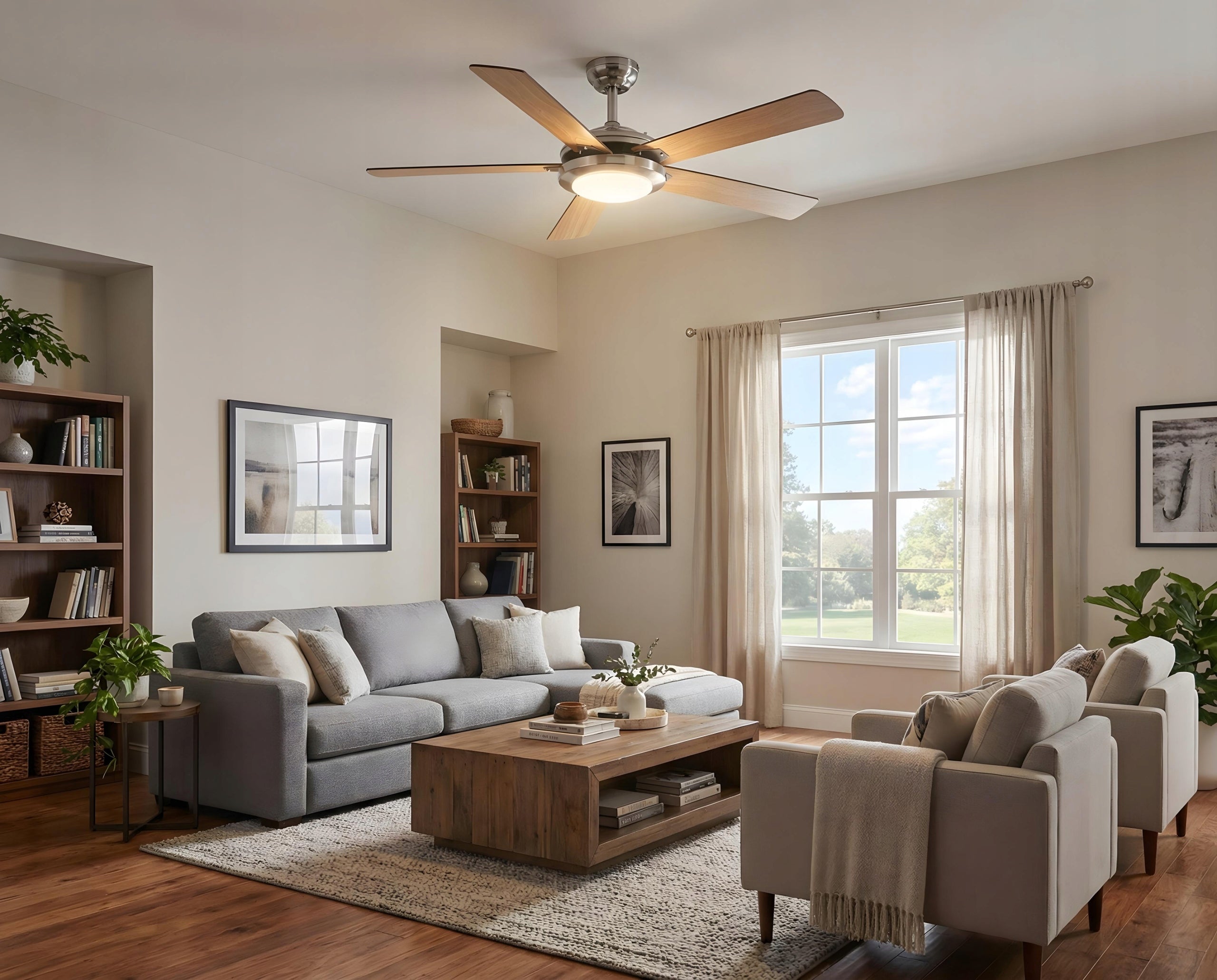 Ceiling fan UFO Pine/Brown - 132cm | Chandelier for living room with lamp Model D52018