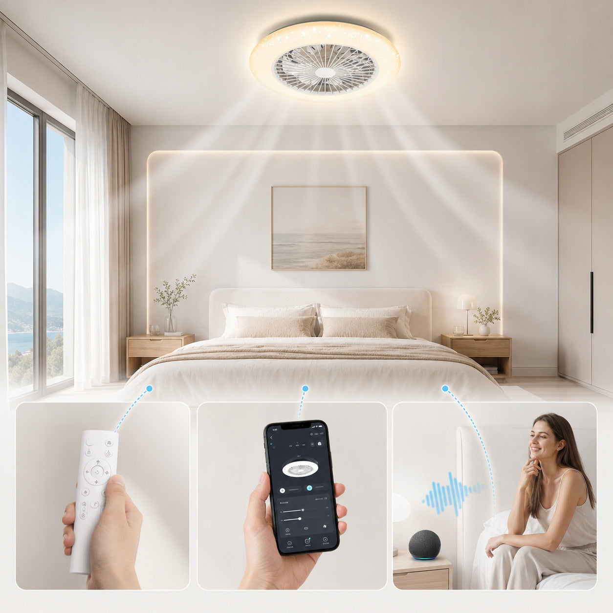 Ceiling fan with LED lamp 58W smart remote control quiet strong air supply 6 gears Brand Aigostar