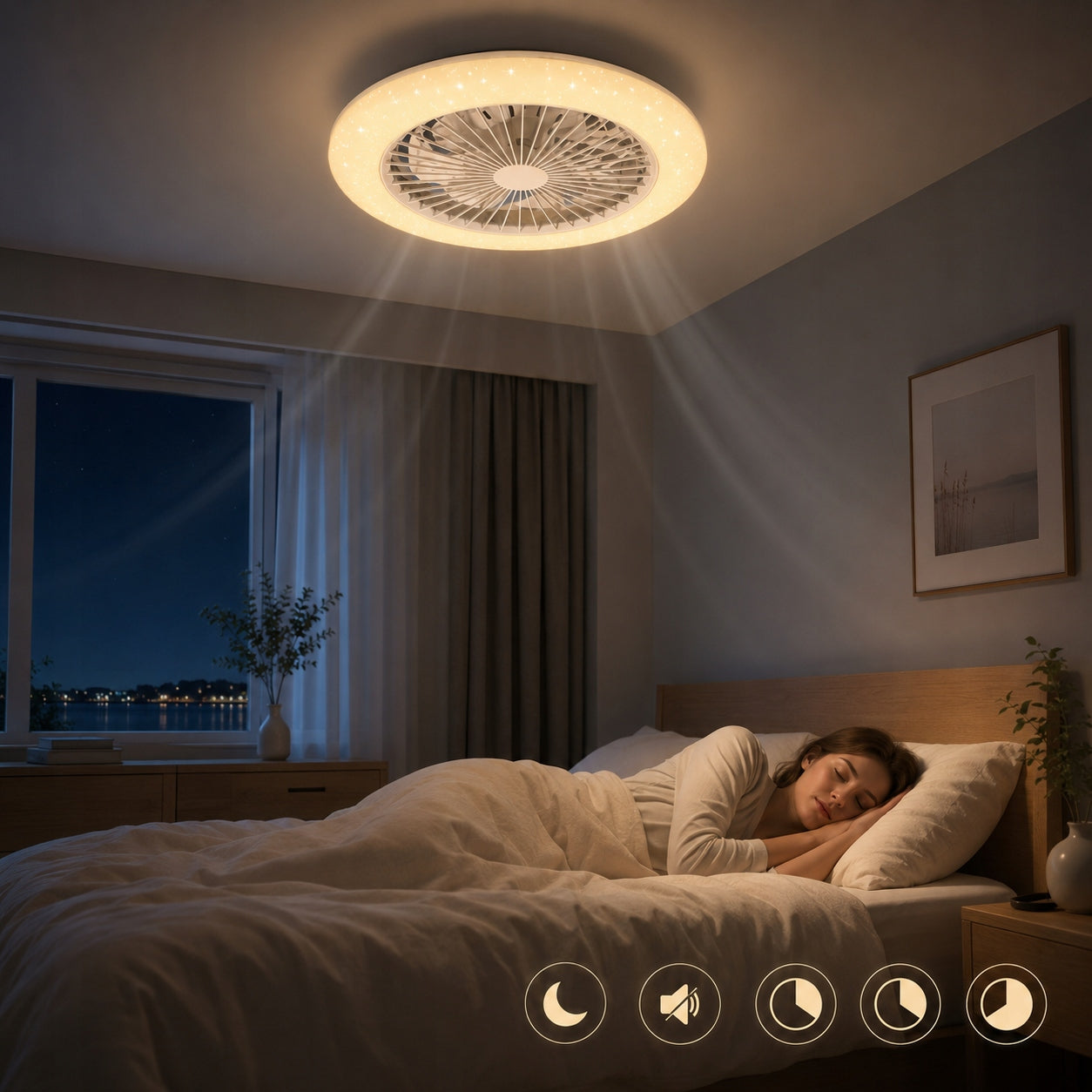 Ceiling fan with LED lamp 58W smart remote control quiet strong air supply 6 gears Fan type ceiling