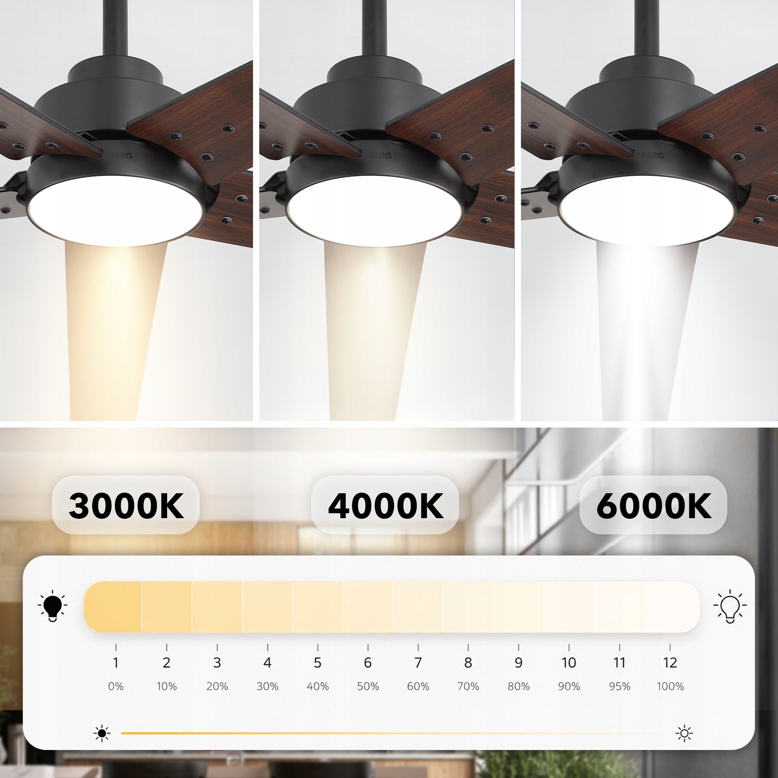 Ceiling fan with lamp EBERG STX 6 speed silent fan 132cm remote control Brand EBERG