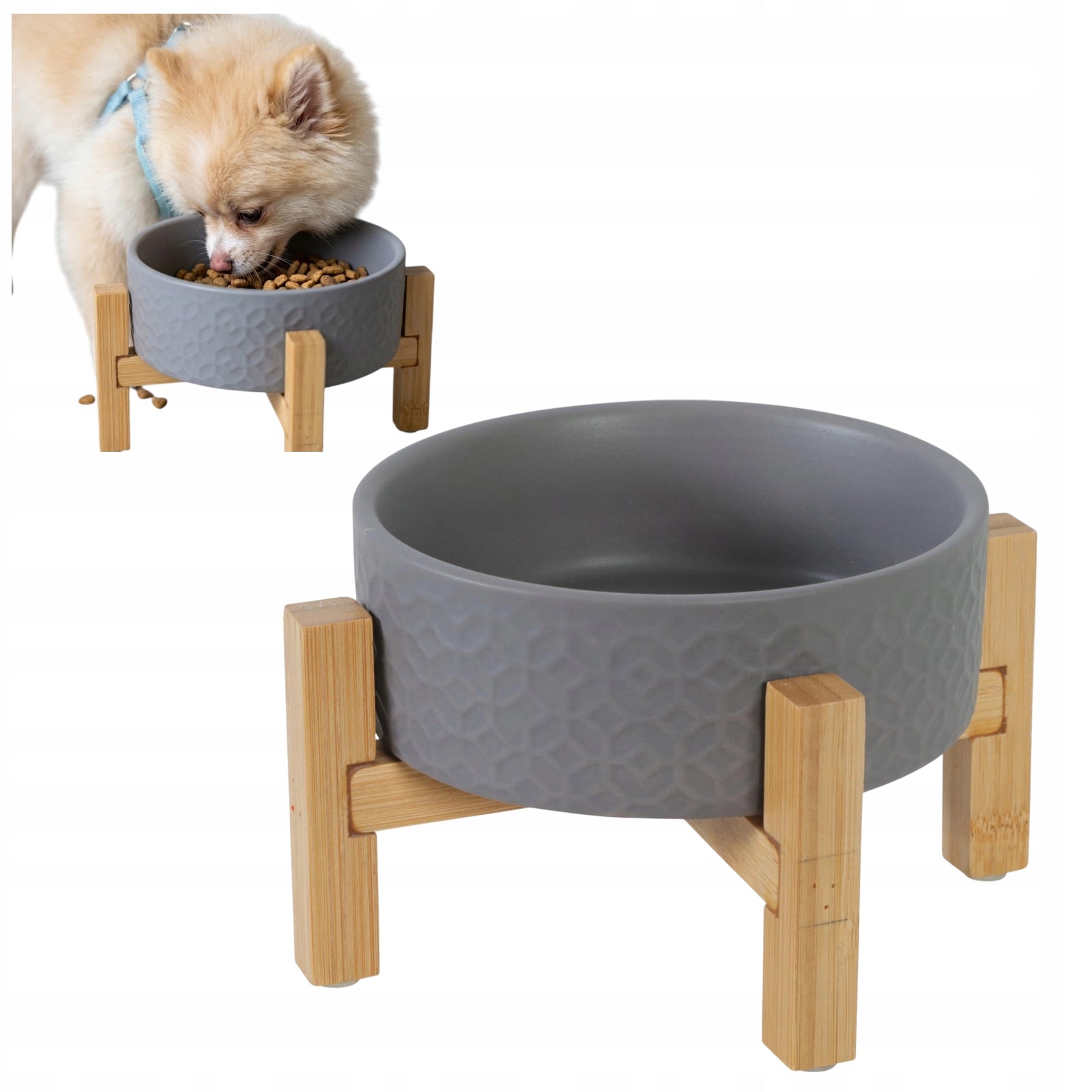 Ceramic Bowl on Bamboo Stand KERAMO SOLO Grey 300ml