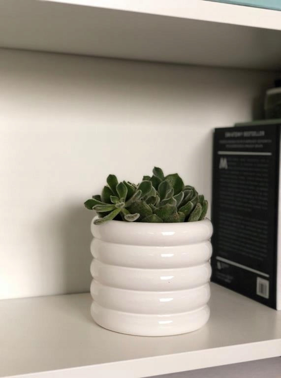 Ceramic Flower Pot Cover White Gloss Corrugated Decorative Decoration 15 cm Brand Polnix