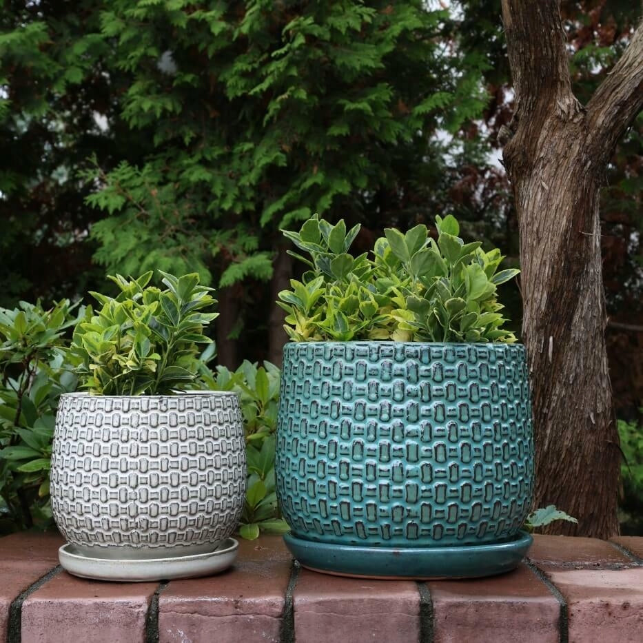 Ceramic Garden Planter with Stand 32x26 cm Turquoise Brand Polnix