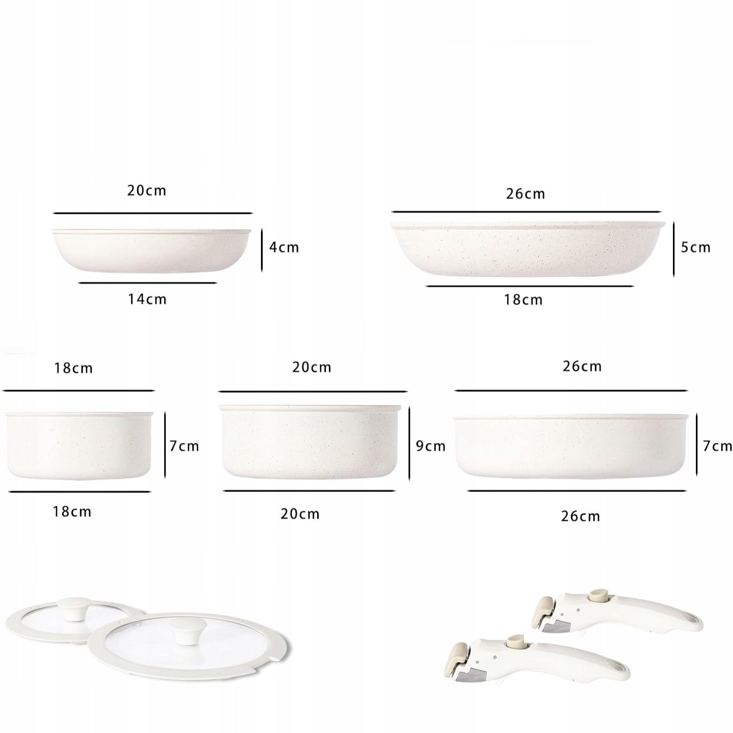 Ceramic Pan Pot Set 9 el. Detachable Handle Induction Gas Color gray