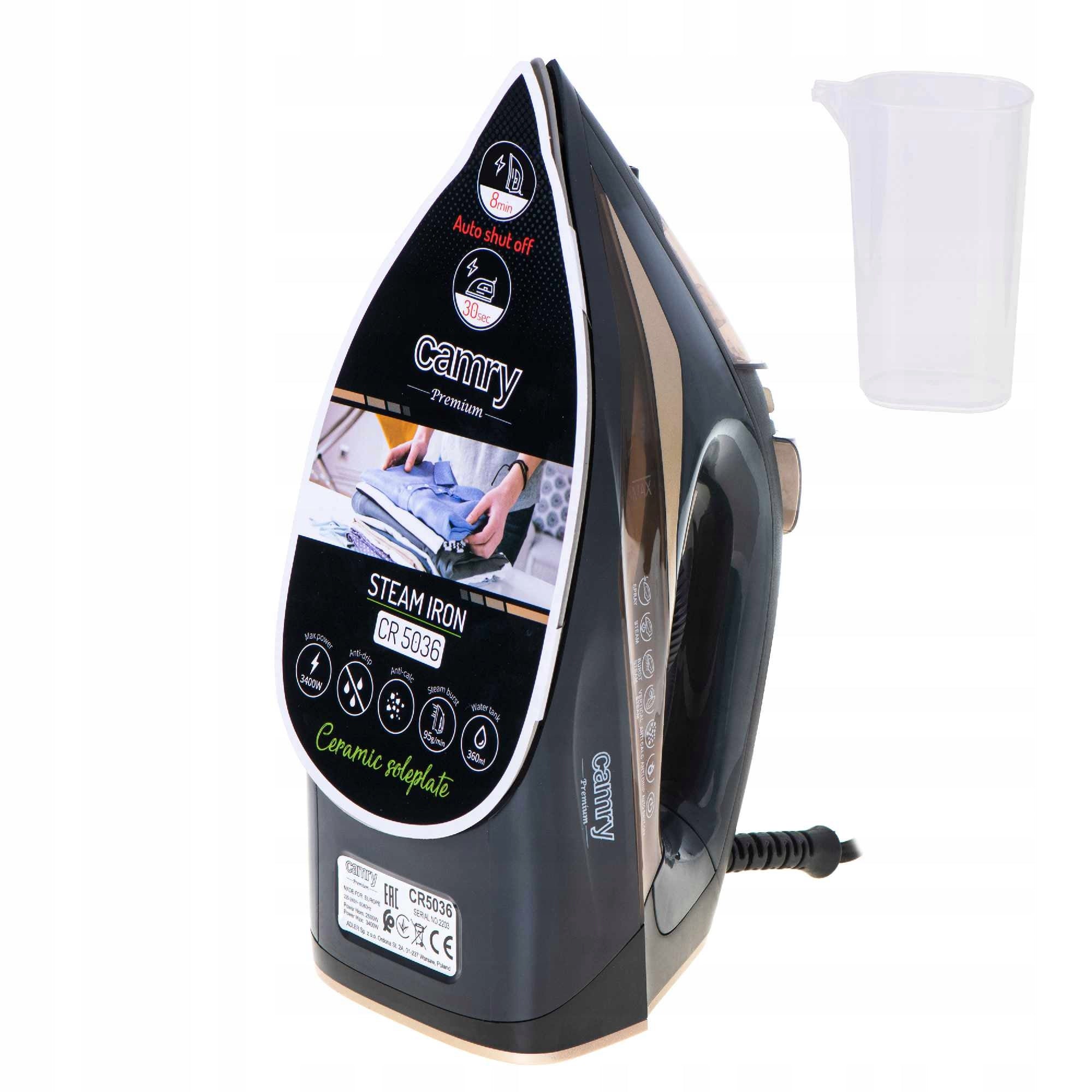 Ceramic Steam Iron HIGH POWER 3400W Self Cleaning FIREFIGHTER ANTI-DRIP Model CR5036