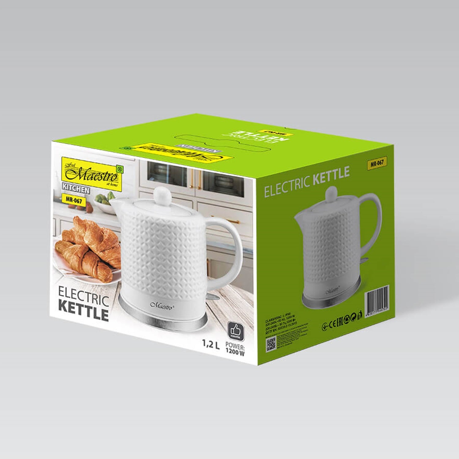 Ceramic electric kettle 1,2L cordless jug Maestro white Brand Maestro