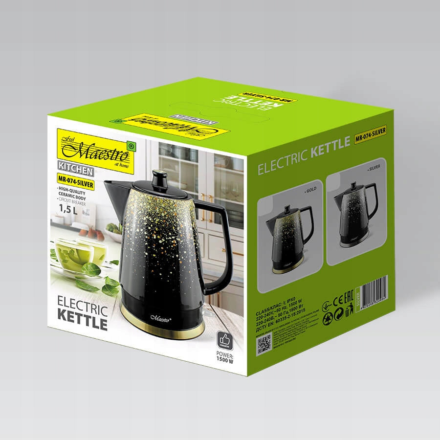 Ceramic electric kettle 1,5l 1500W | Maestro MR-074-SILVER Manufacturer code MR-074-SILVER