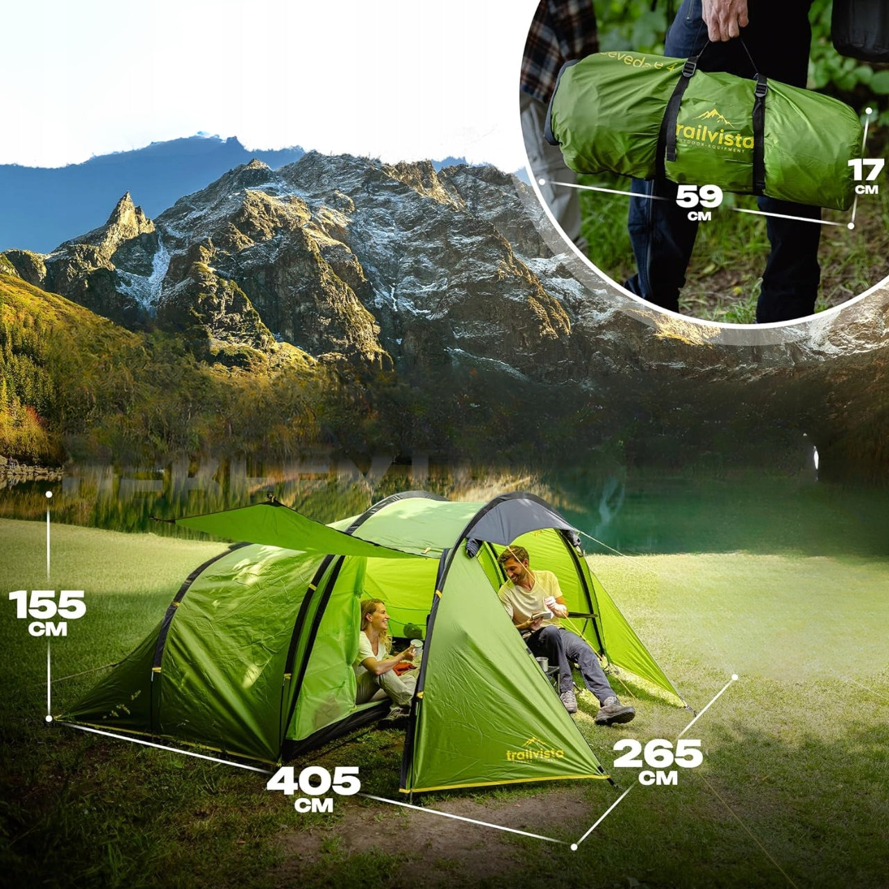 Cevedale 4-Person Hiking Camping Tent with Vestibule Green Brand Camp Trails