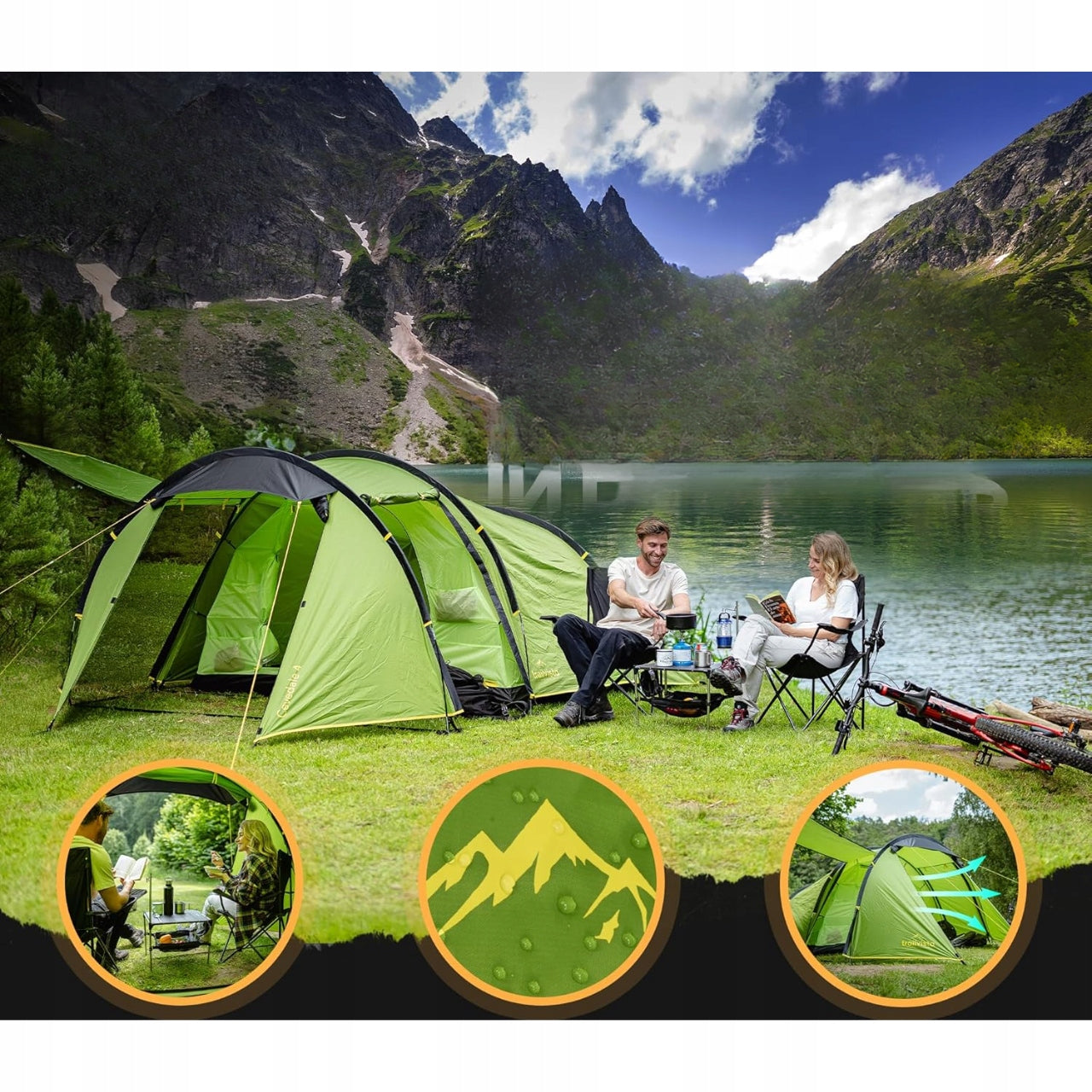 Cevedale 4-Person Hiking Camping Tent with Vestibule Green Color green