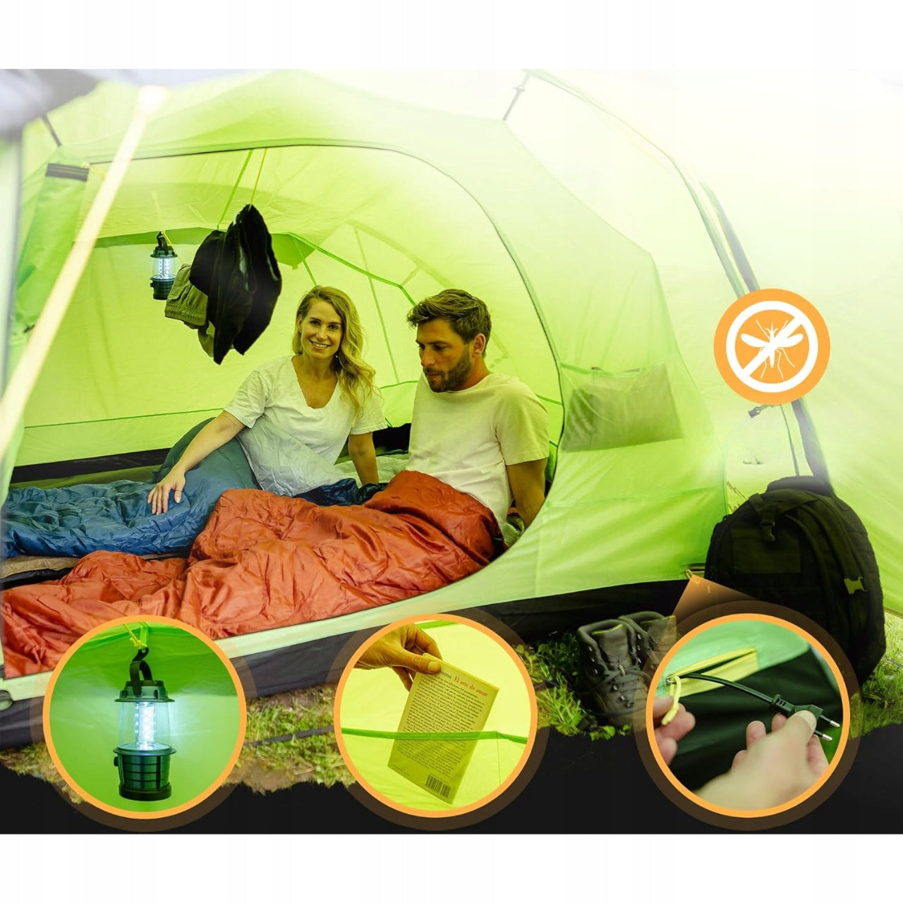 Cevedale 4-Person Hiking Camping Tent with Vestibule Green Model tunelowy
