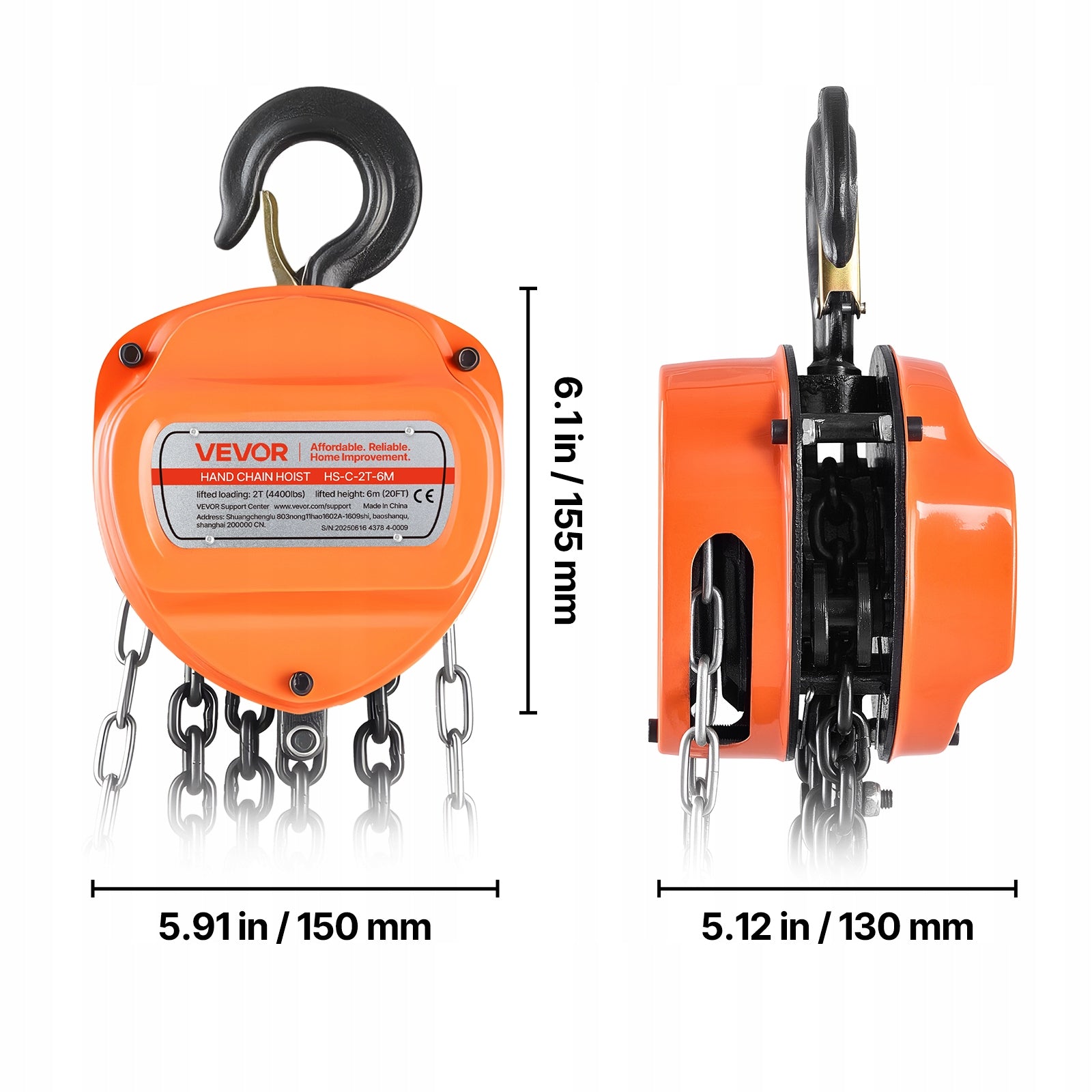 Chain Hoist Load Capacity 2T 6M Lifting Height Manual Hoist EAN (GTIN) 197988885535