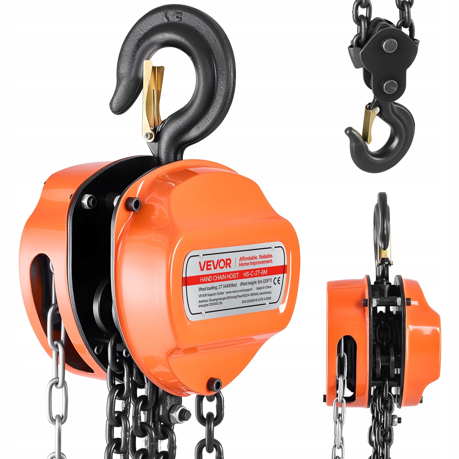 Chain Hoist Load Capacity 2T 6M Lifting Height Manual Hoist