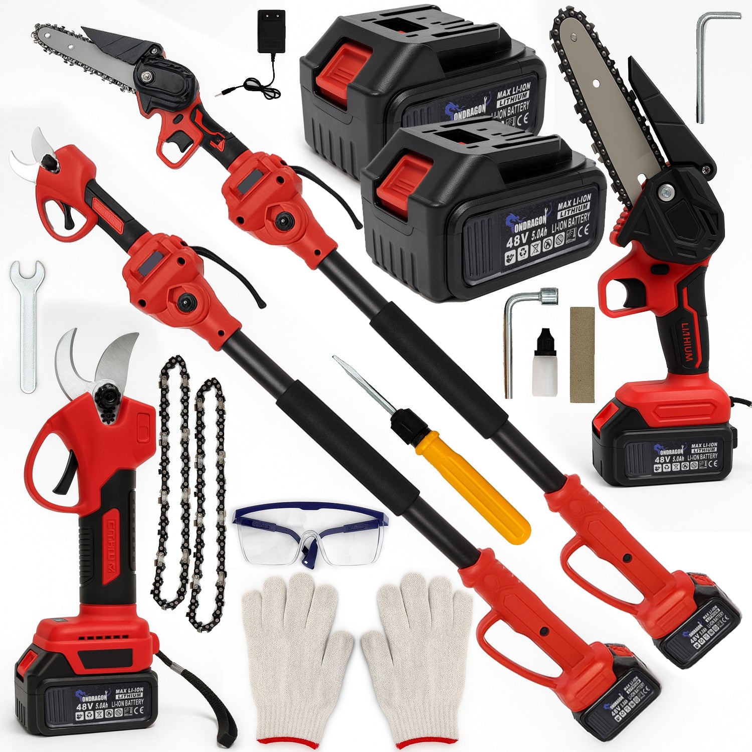 Chainsaw 6'' + 8'' +Spinner 2xBattery BIG AKU 5AH boom up to 4m