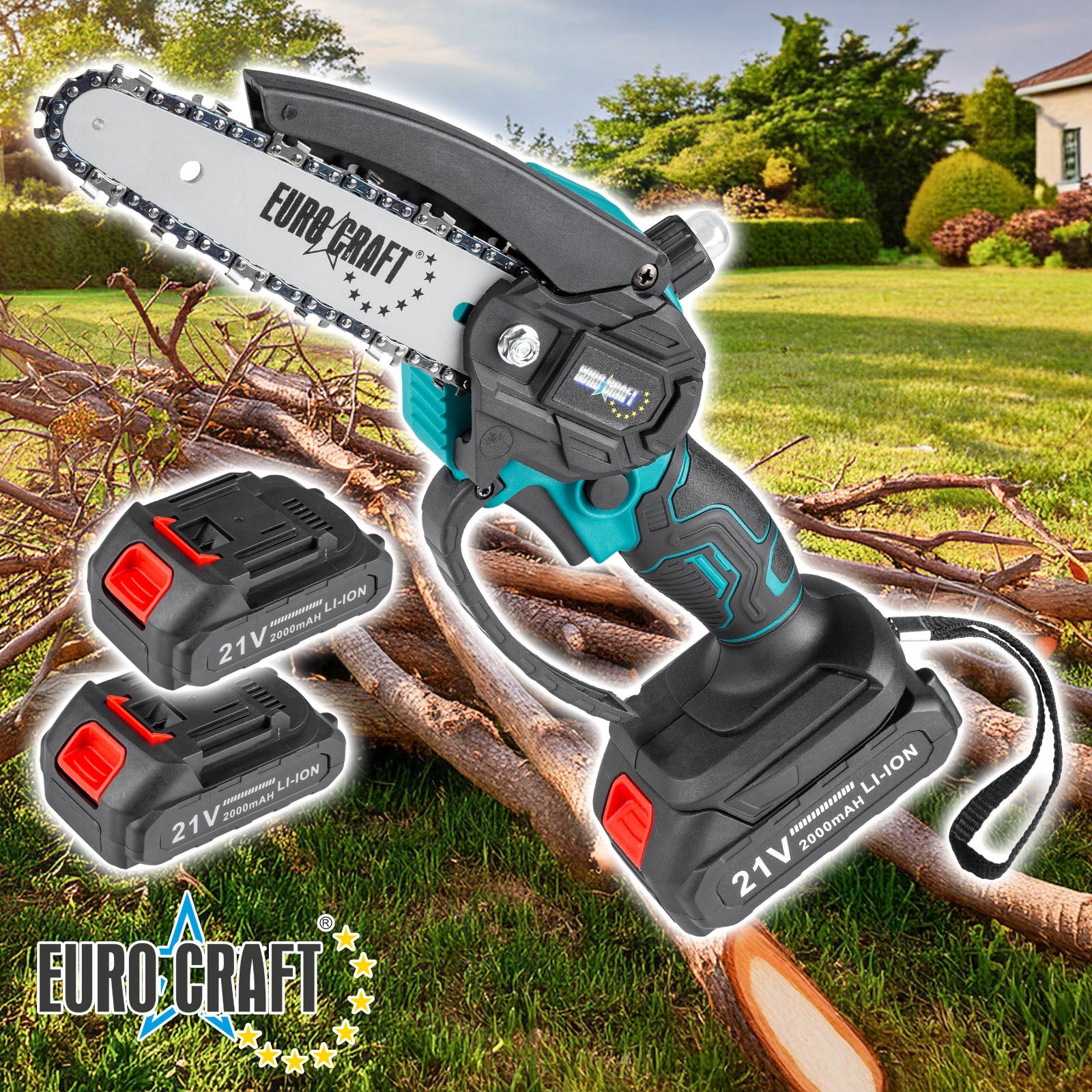 Chainsaw CORDLESS chain lubrication SAW 2 chains 15cm Brand Euro Craft