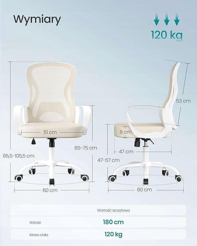Chair SONGMICS swivel, mesh beige cappuccino with armrests Medical device no