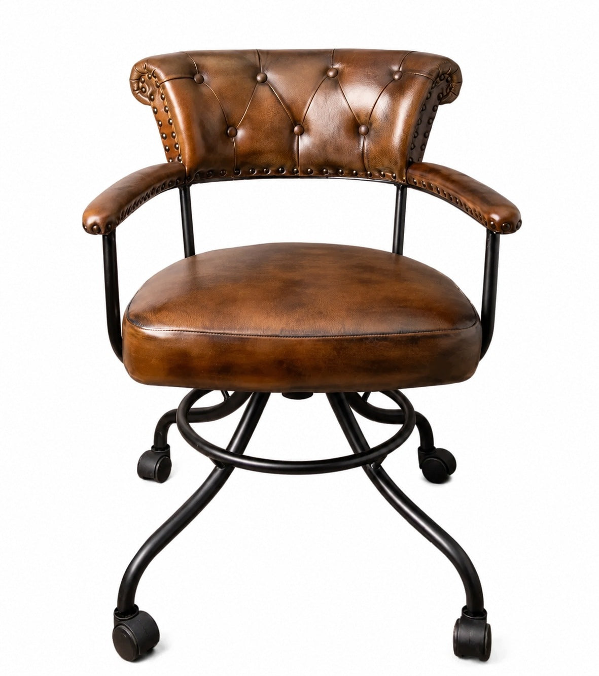 Chair leather armchair with armrests swivel quilted black legs