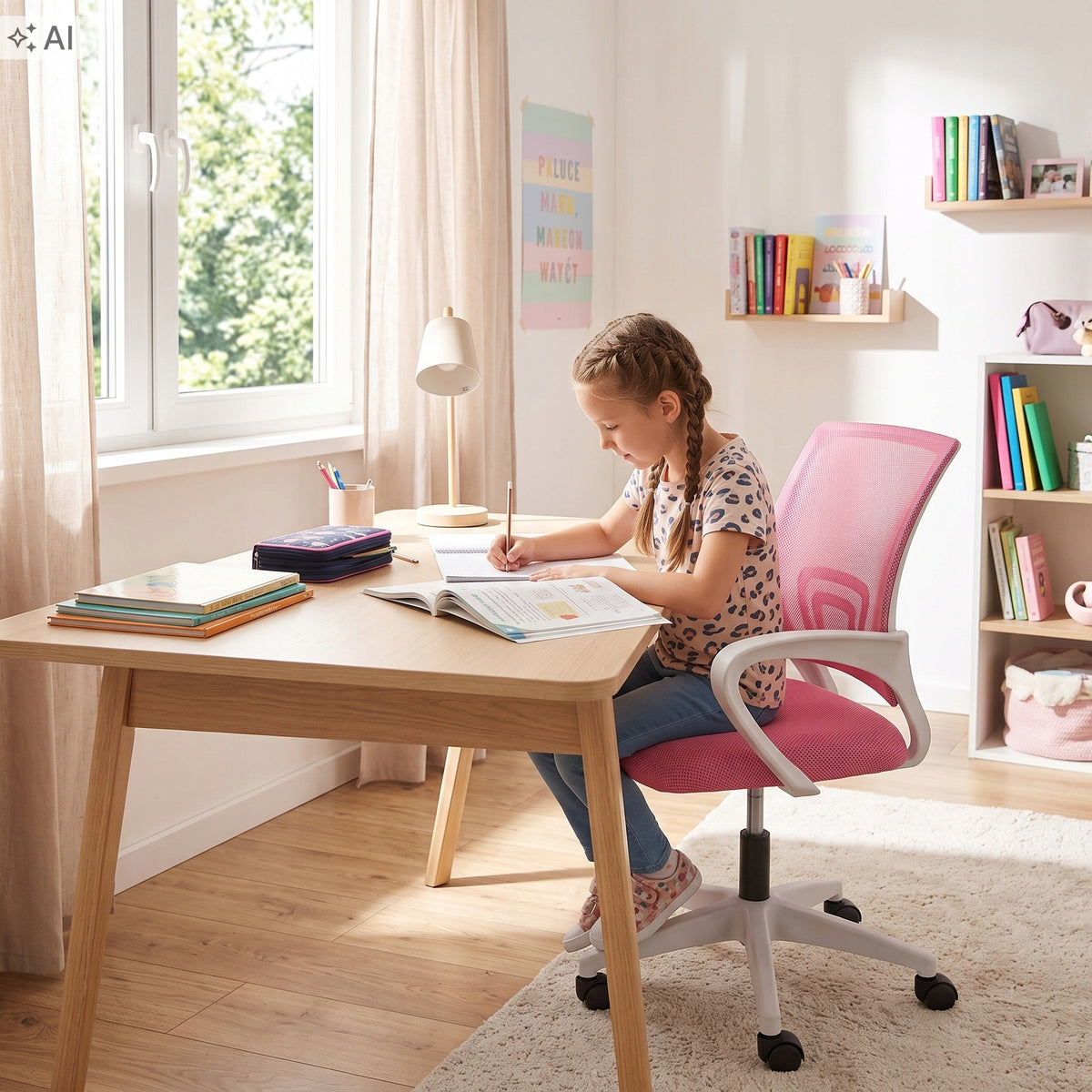 Chair swivel chair for children's desk girl on wheels pink Packaging status original